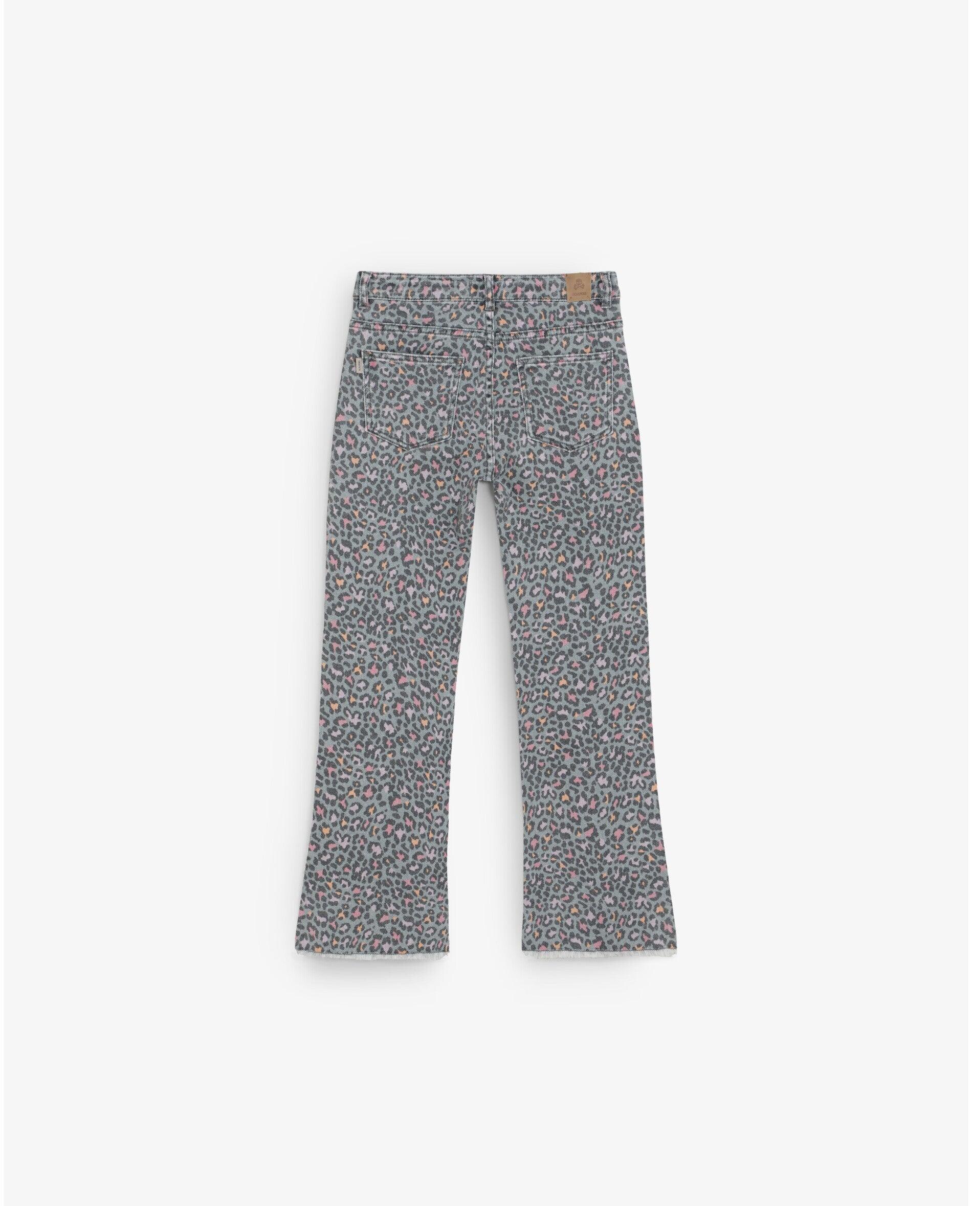 Pantalón cinco bolsillos de niña animal print de corte flare - Scalpers - Gris Gris-4