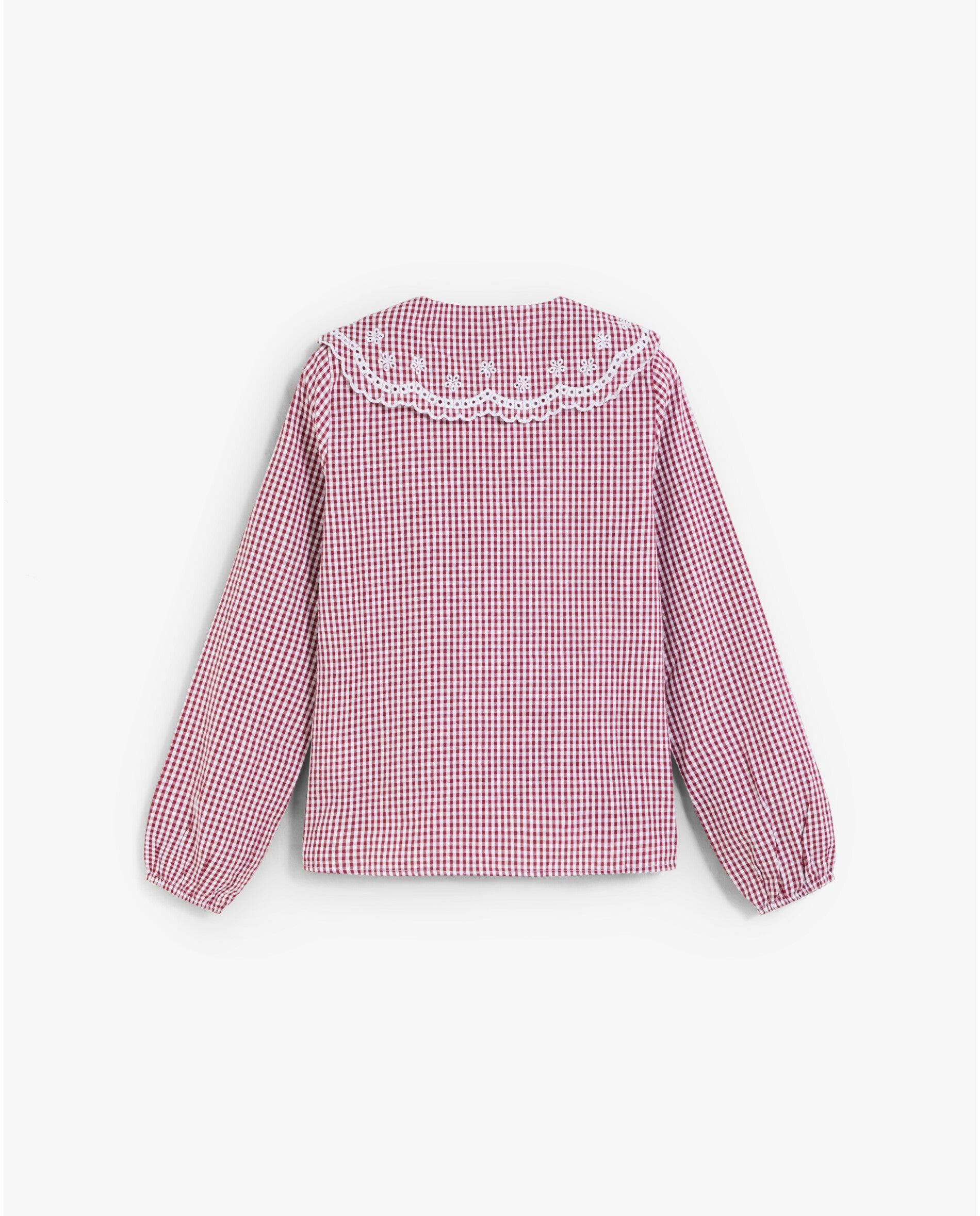 Blusa de niña con estampado vichy y cuello de bebé - Scalpers - Burdeos Burdeos-2