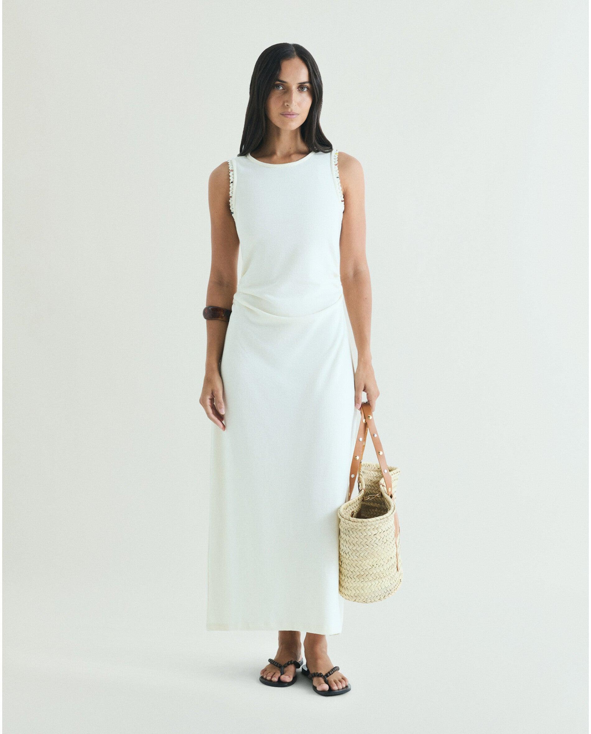 Scalpers - Vestido midi de punto fino sin mangas.