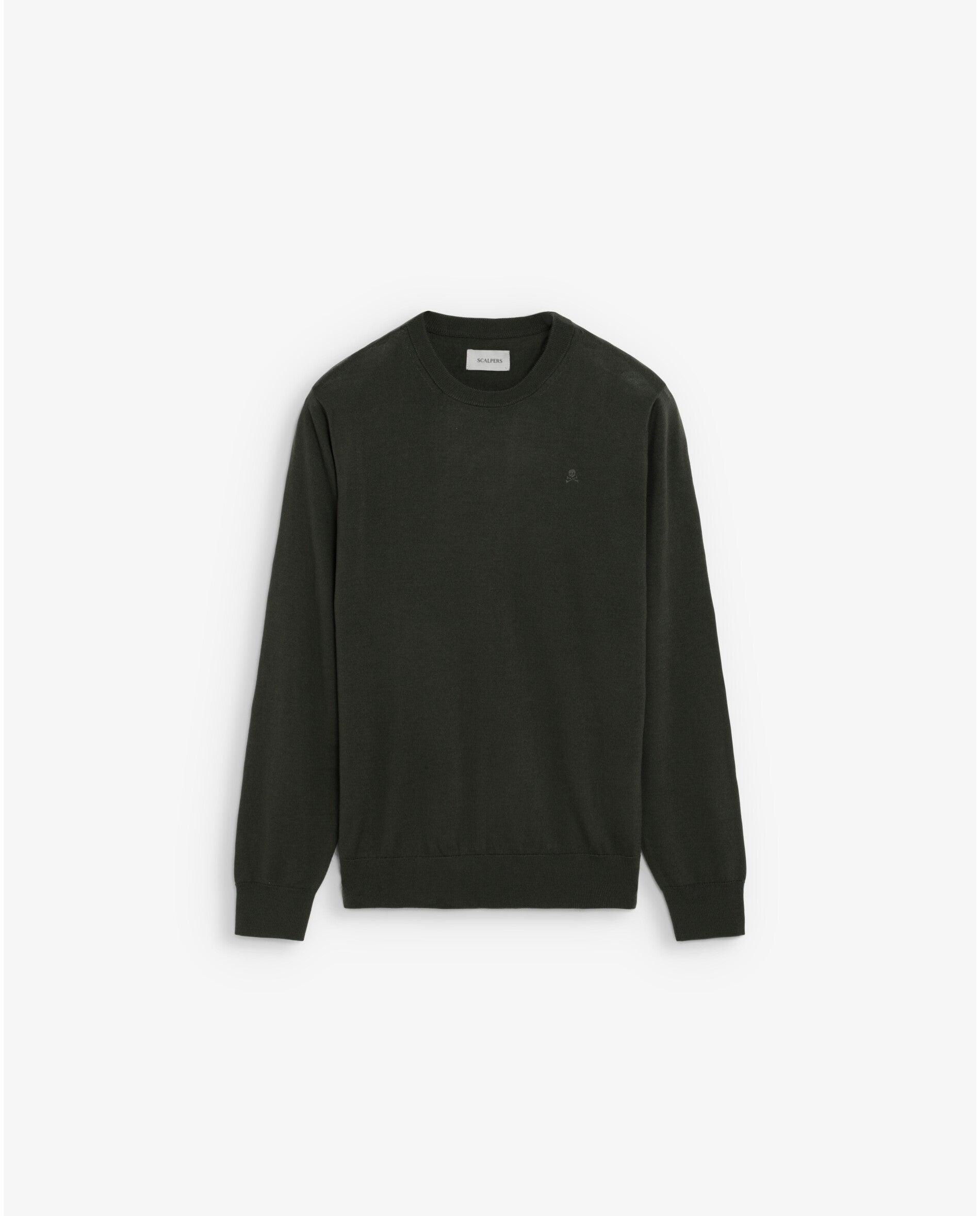 Jersey de hombre de lana merino con cuello redondo - Scalpers - Verde oscuro Verde oscuro-1