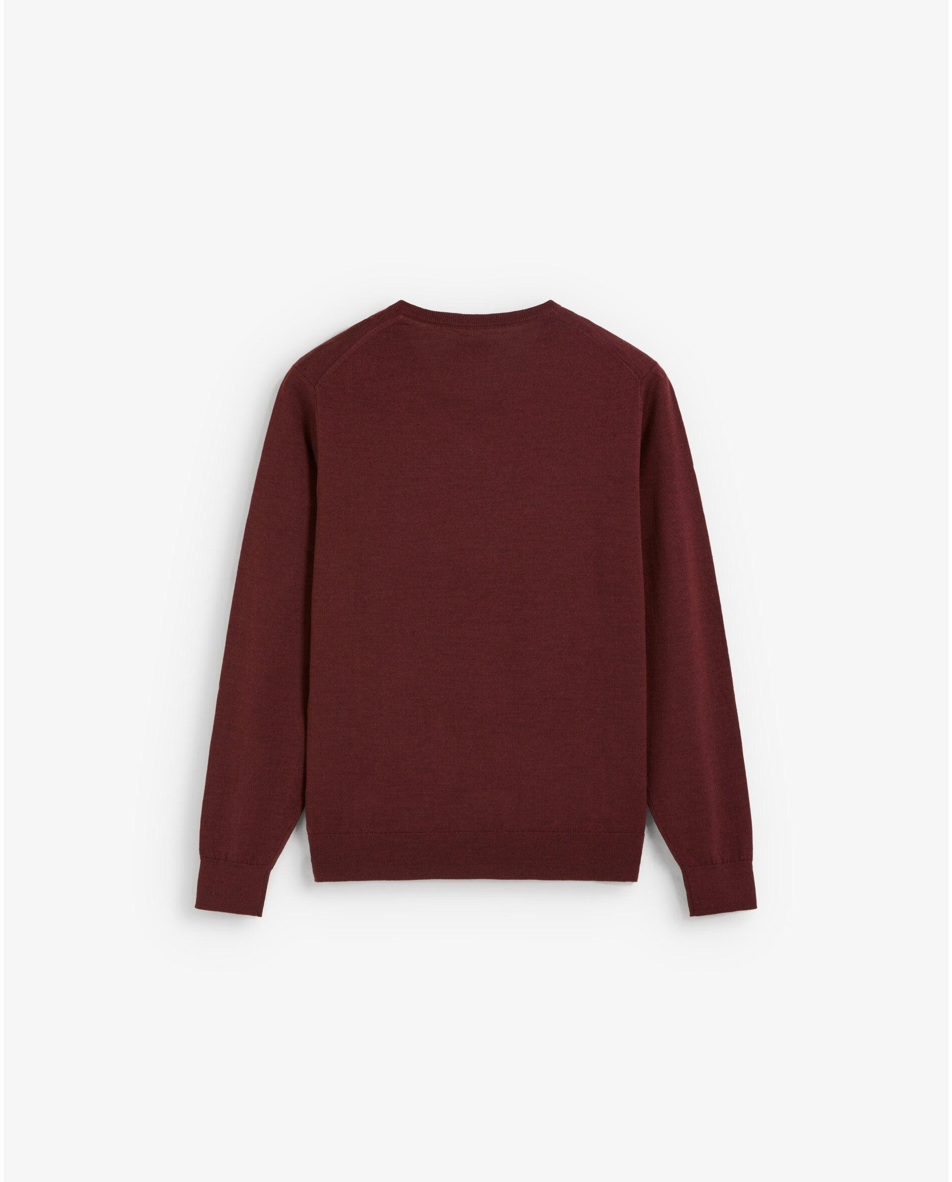 Jersey de hombre de lana merino con cuello de pico - Scalpers - Burdeos Burdeos-2