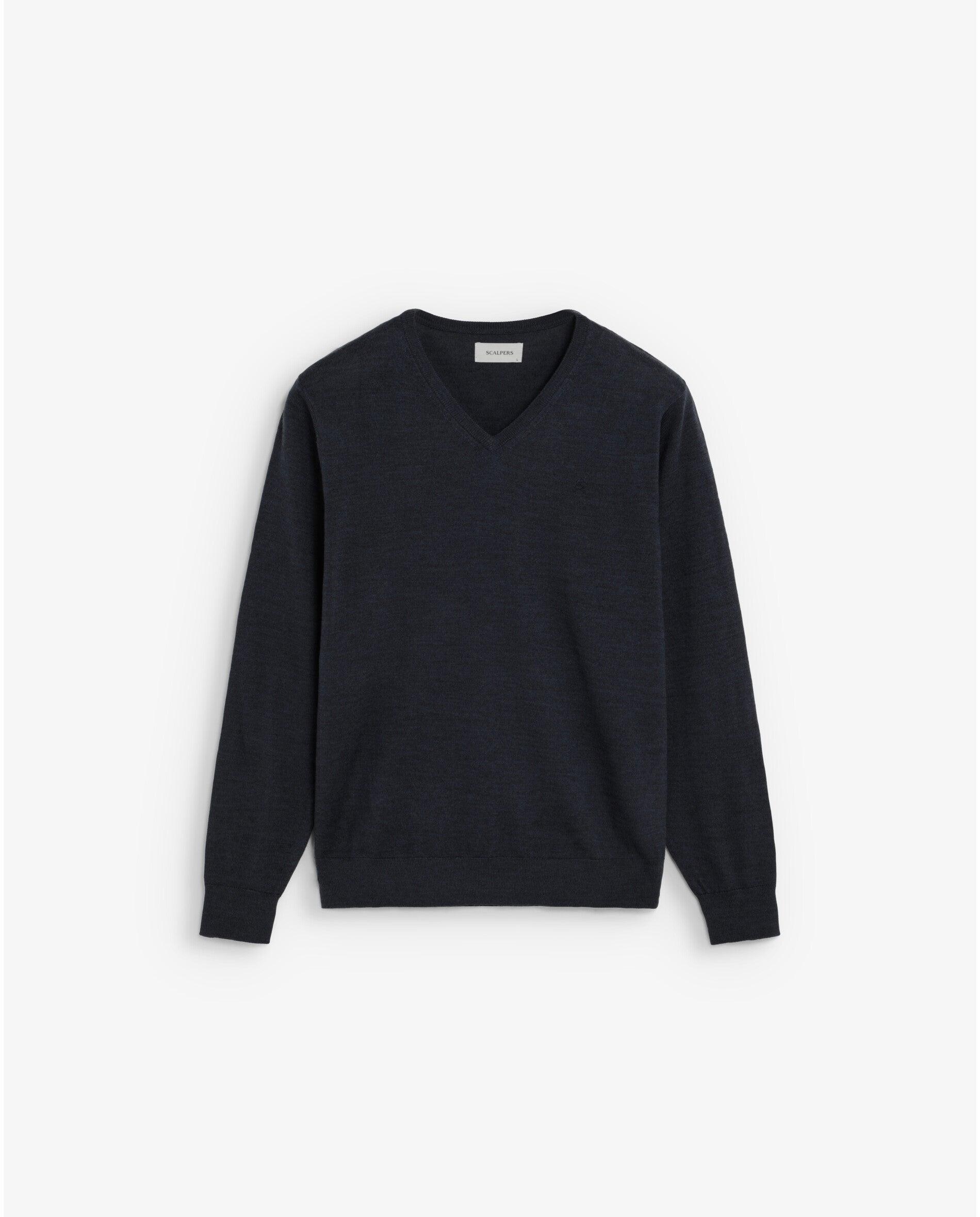 Jersey de hombre de lana merino con cuello de pico - Scalpers - Marino Marino-1