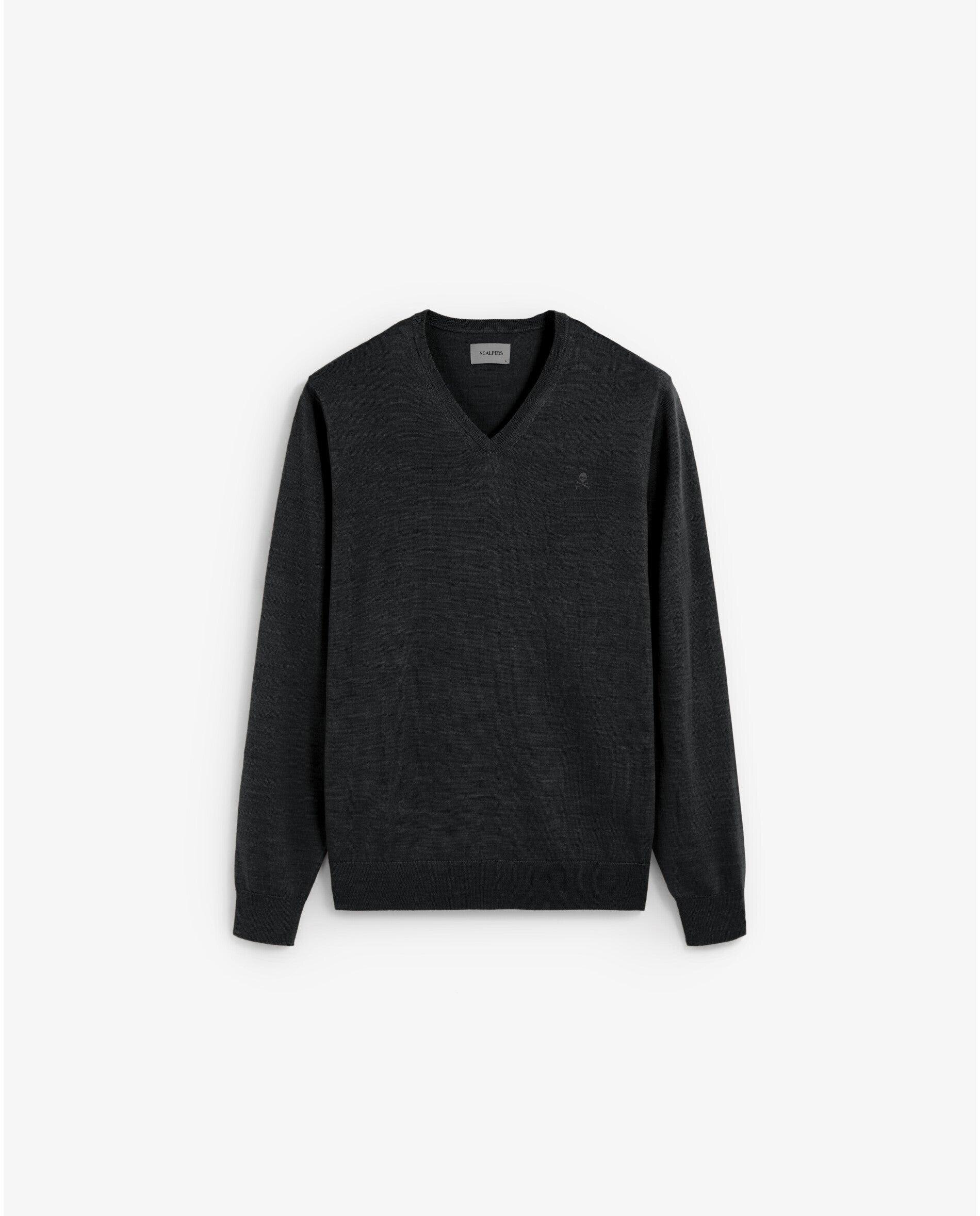 Jersey de hombre de lana merino con cuello de pico - Scalpers - Gris oscuro Gris oscuro-1