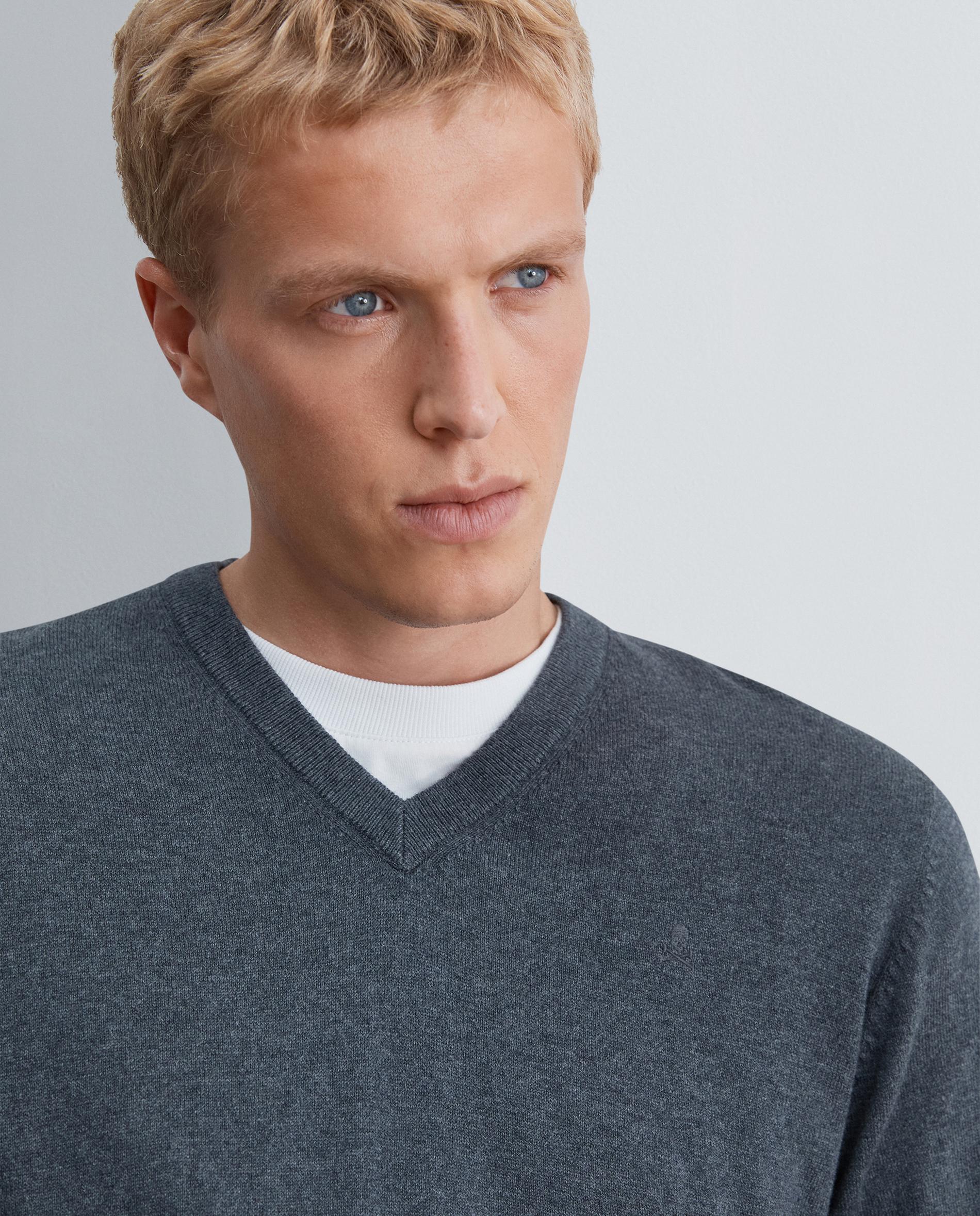 Jersey de hombre de cuello en pico con acabados acanalados - Scalpers - Gris Gris-4