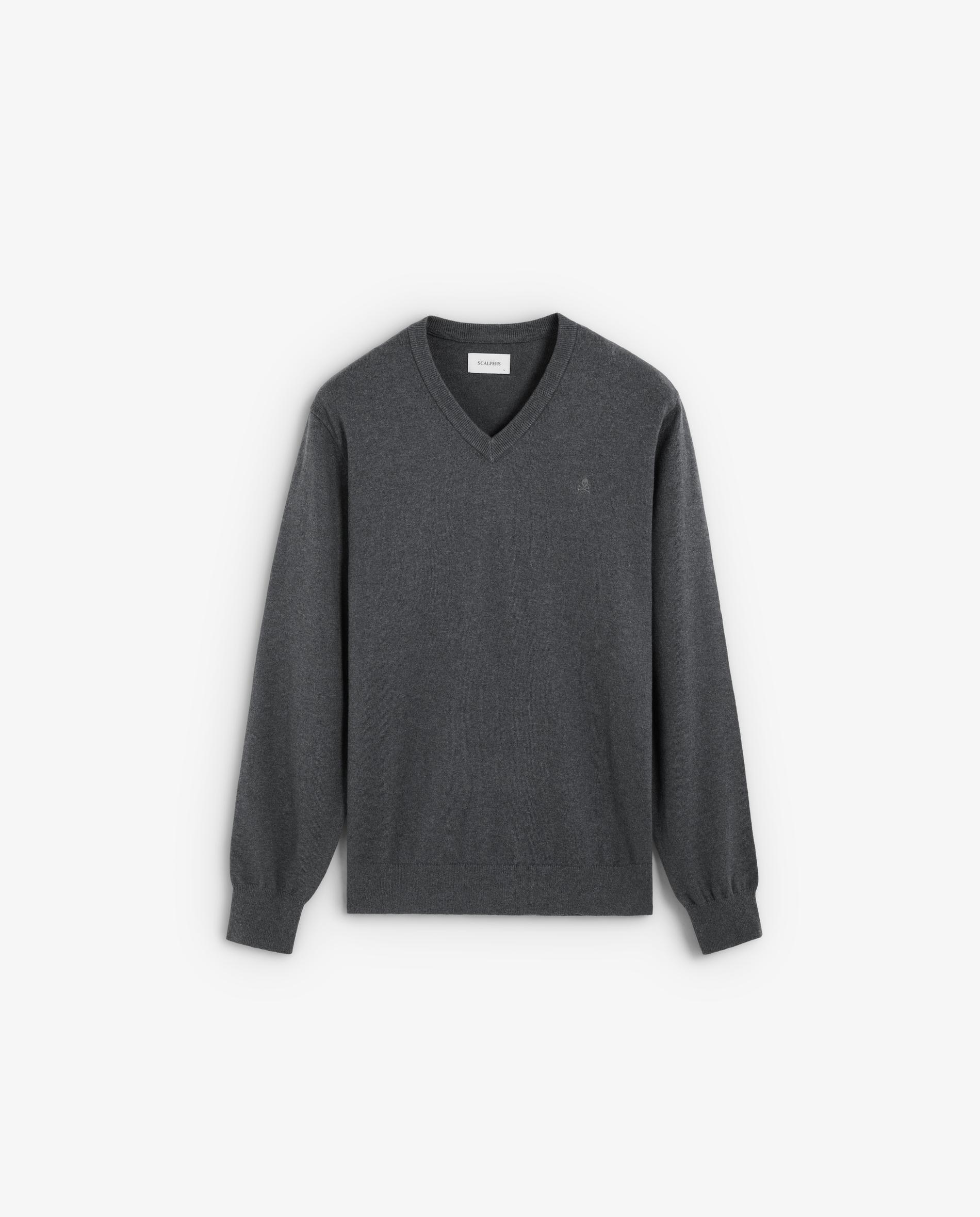Jersey de hombre de cuello en pico con acabados acanalados - Scalpers - Gris Gris-6