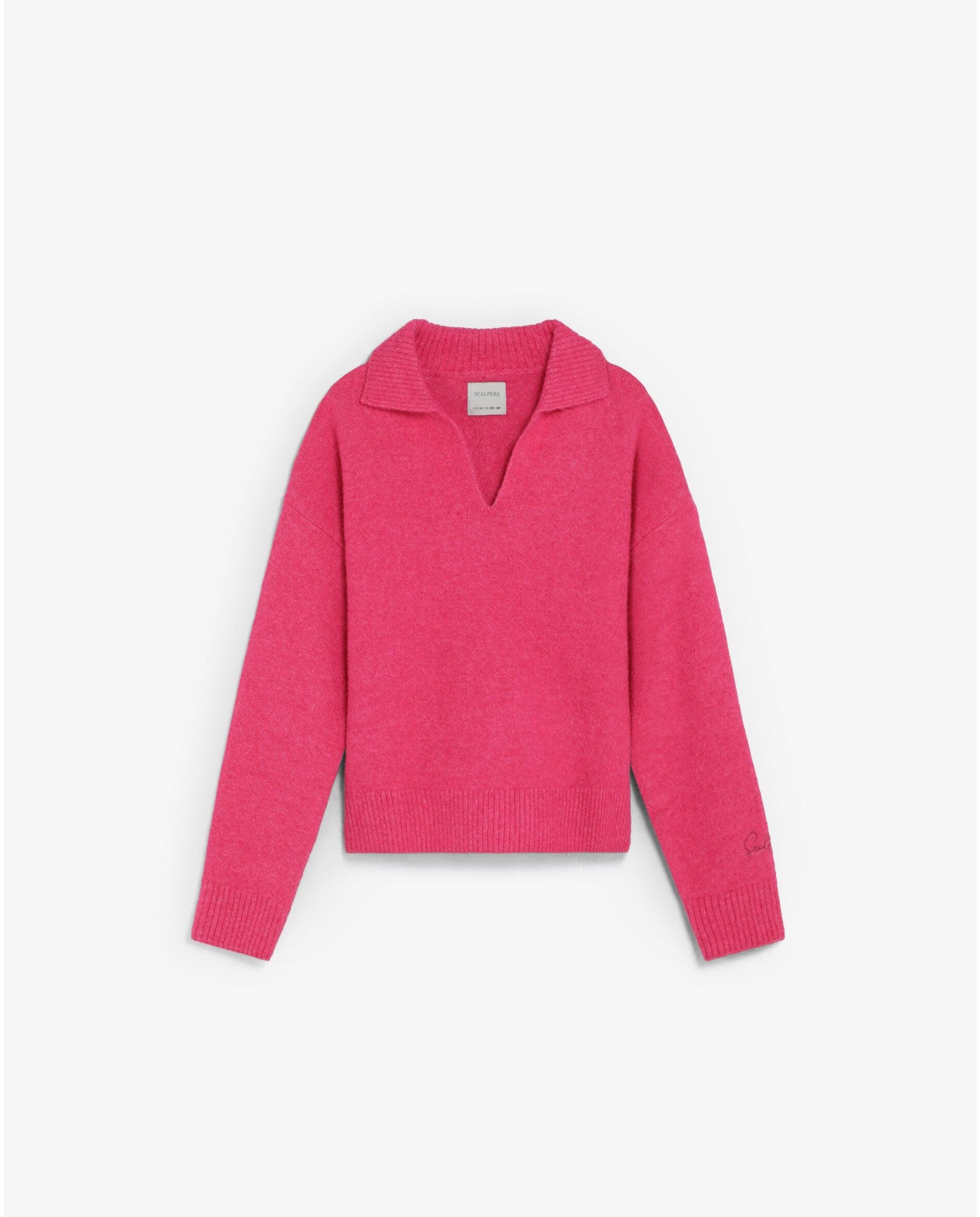 Imagen 0 de Jersey de niña con cuello tipo poco y escote de pico Fucsia