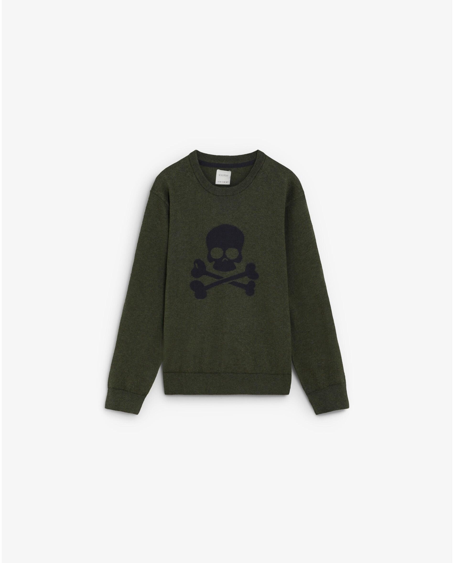 Jersey de niño con calavera frontal en relieve a tono - Scalpers - Verde militar Verde militar-1