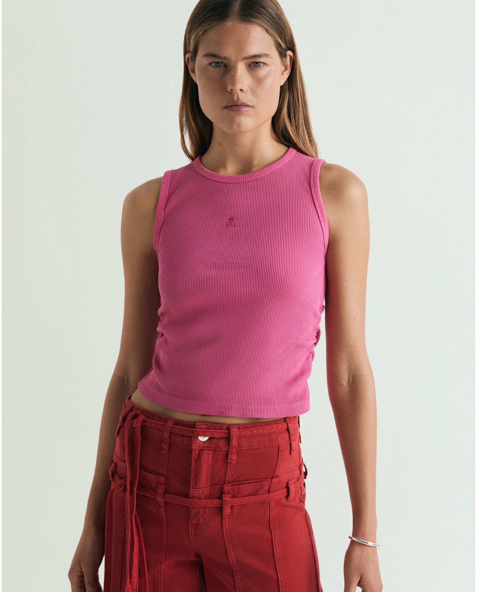 Scalpers - Camiseta de mujer en canalé sin mangas.