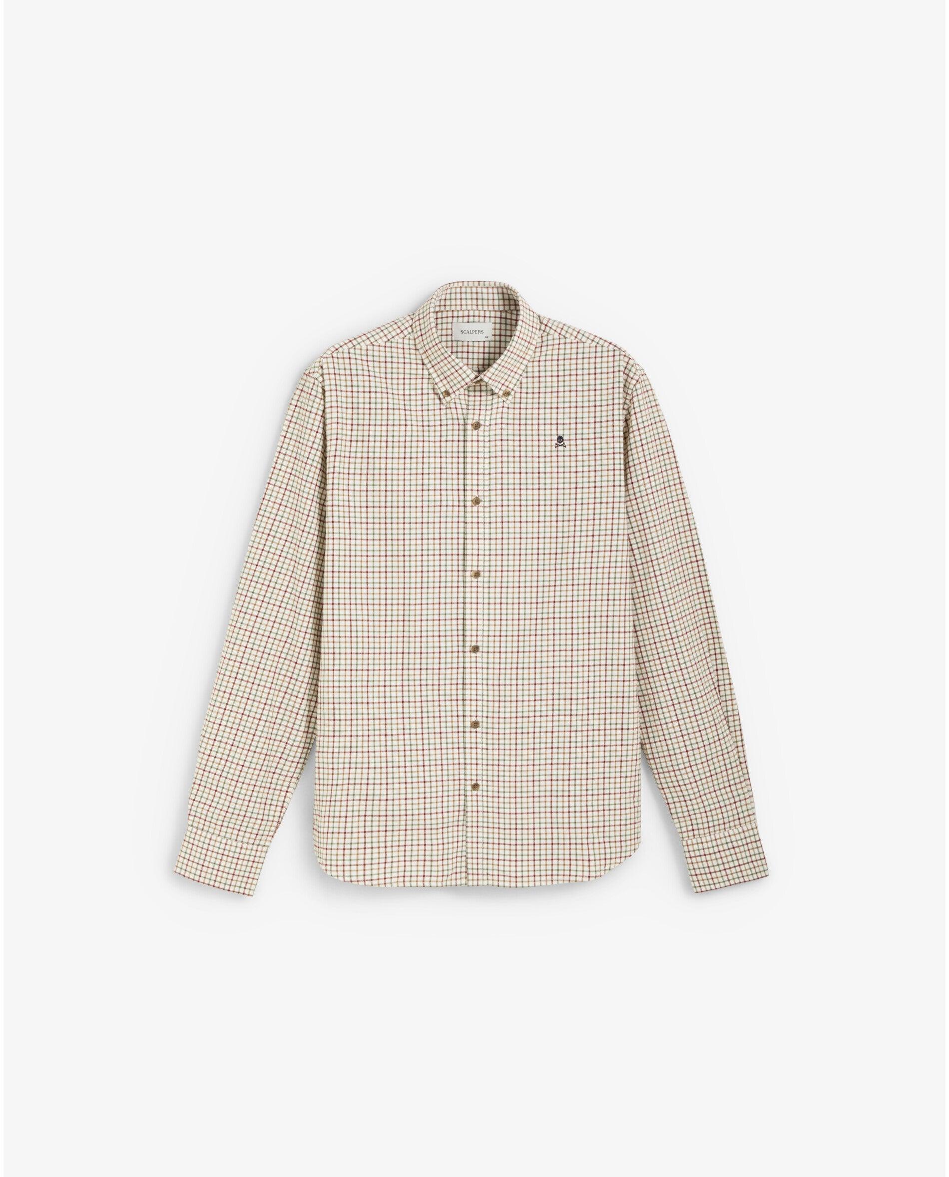 Imagen 0 de Camisa de cuadros de hombre regular fit con cuello abotonado Crema