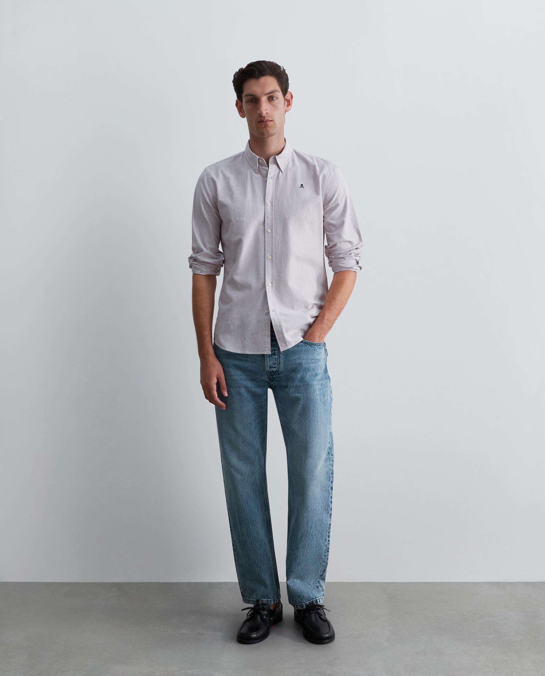 Camisa oxford de hombre regular fit de rayas - Scalpers - Burdeos Burdeos-3
