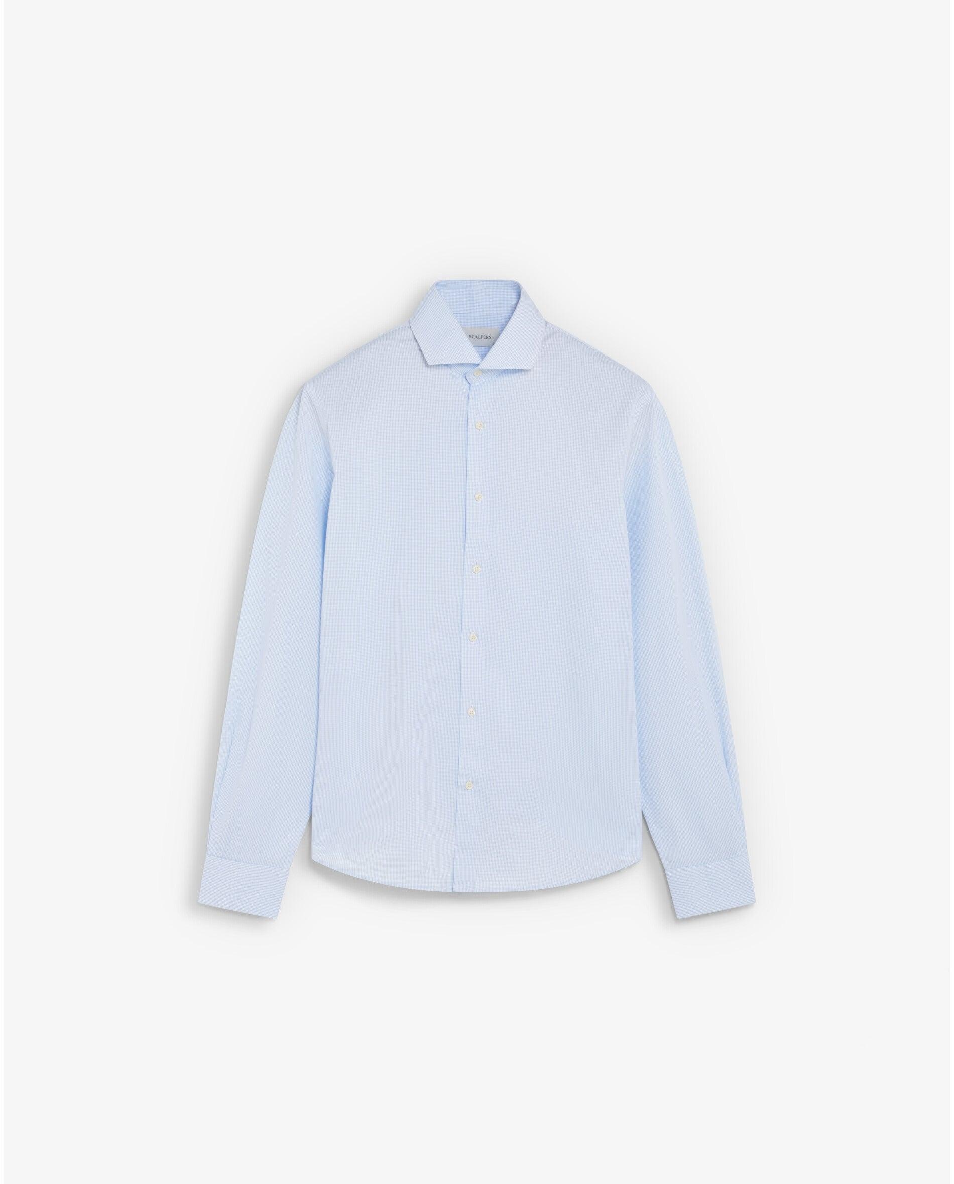 Camisa de hombre regular fit con microestampado de cuadros - Scalpers - Azul Azul-1