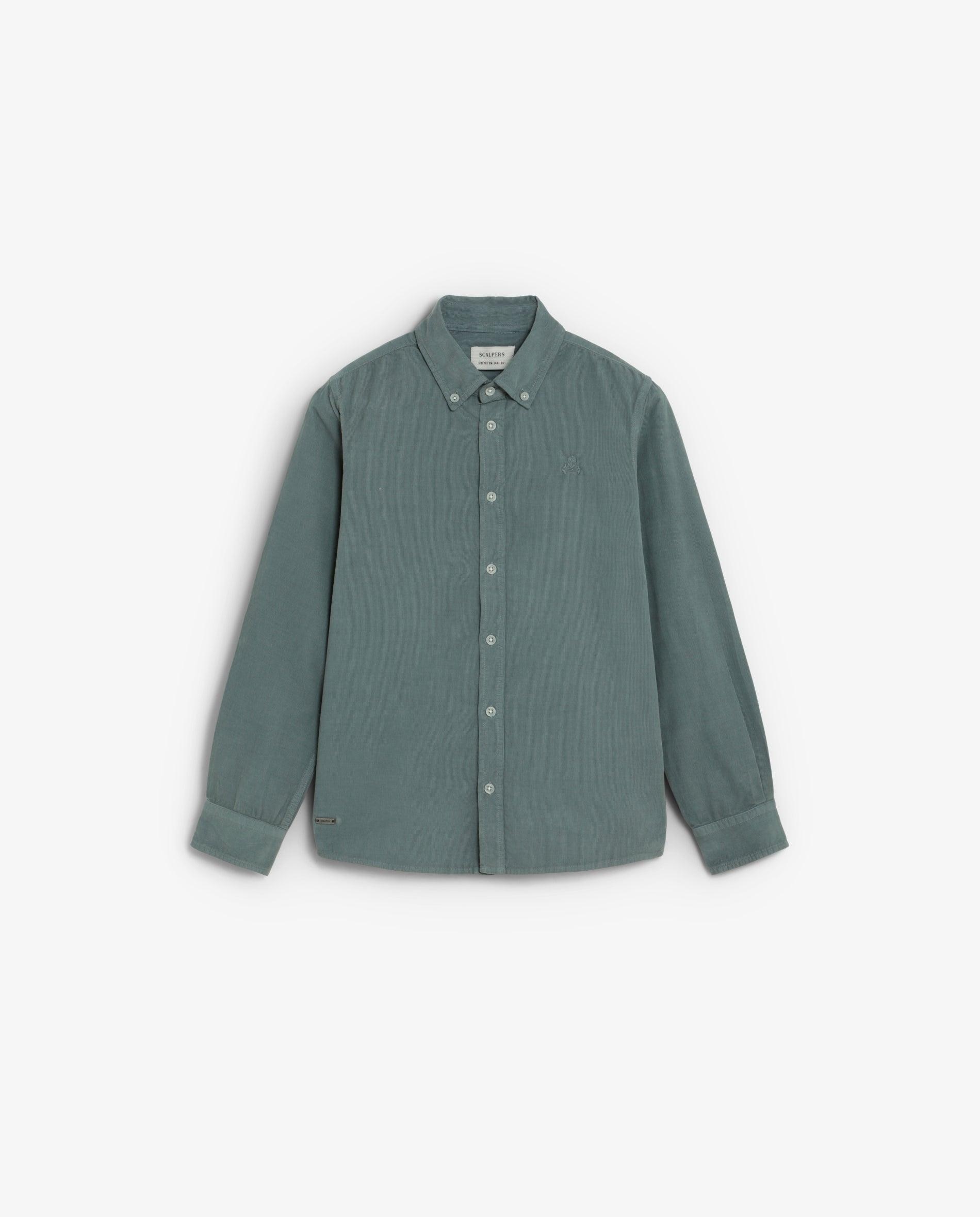 Imagen 1 de Camisa de niño de pana con botones en el cuello Verde grisáceo