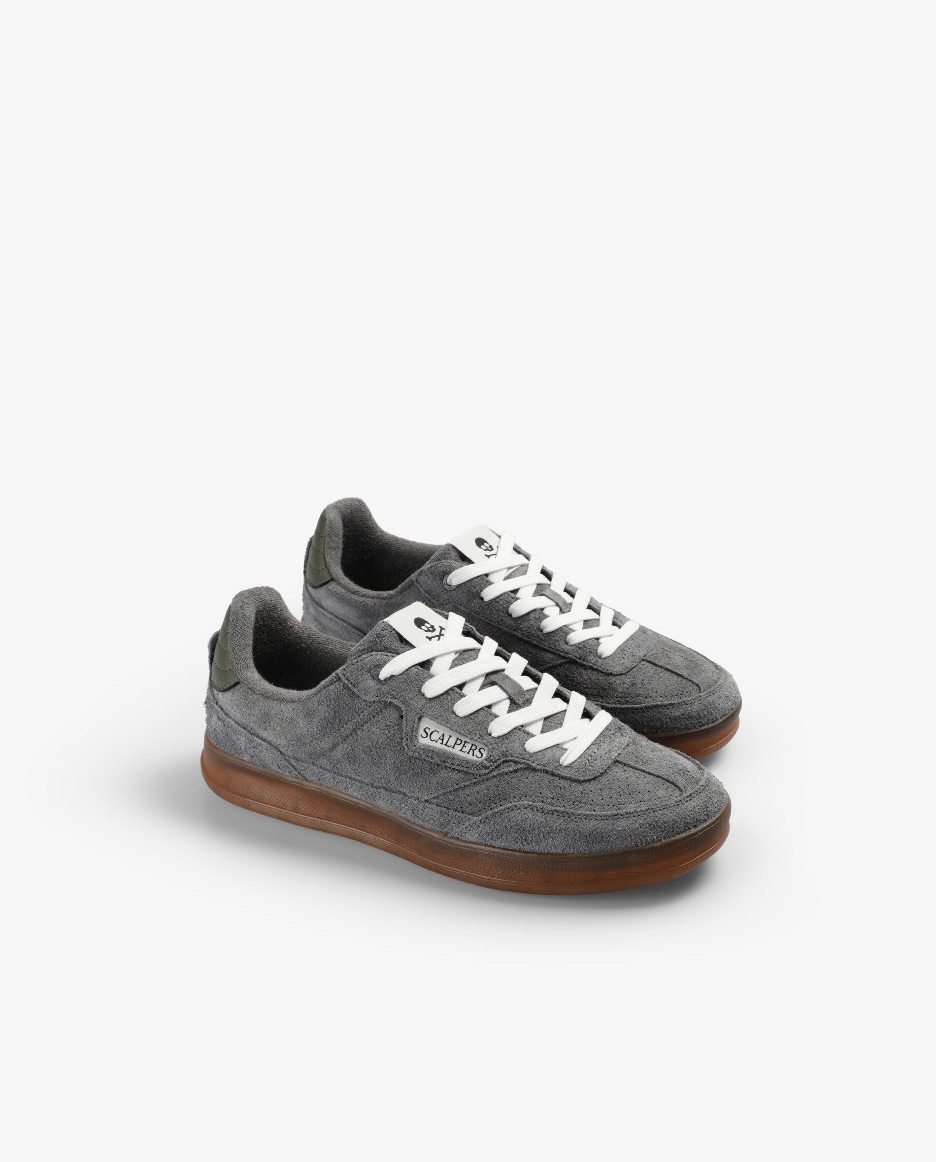 Zapatillas retro de hombre de ante con talón a contraste - Scalpers - Gris Gris-3