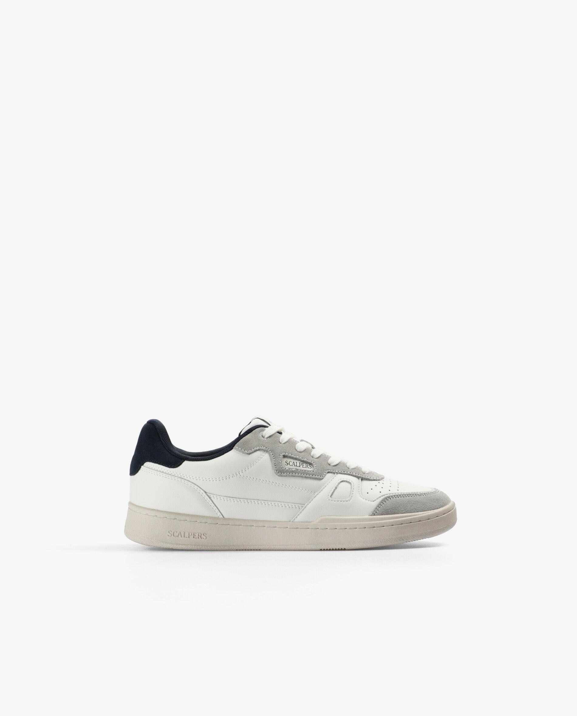 Zapatilla retro de hombre en piel y ante con suela plana - Scalpers - Blanco Blanco-1