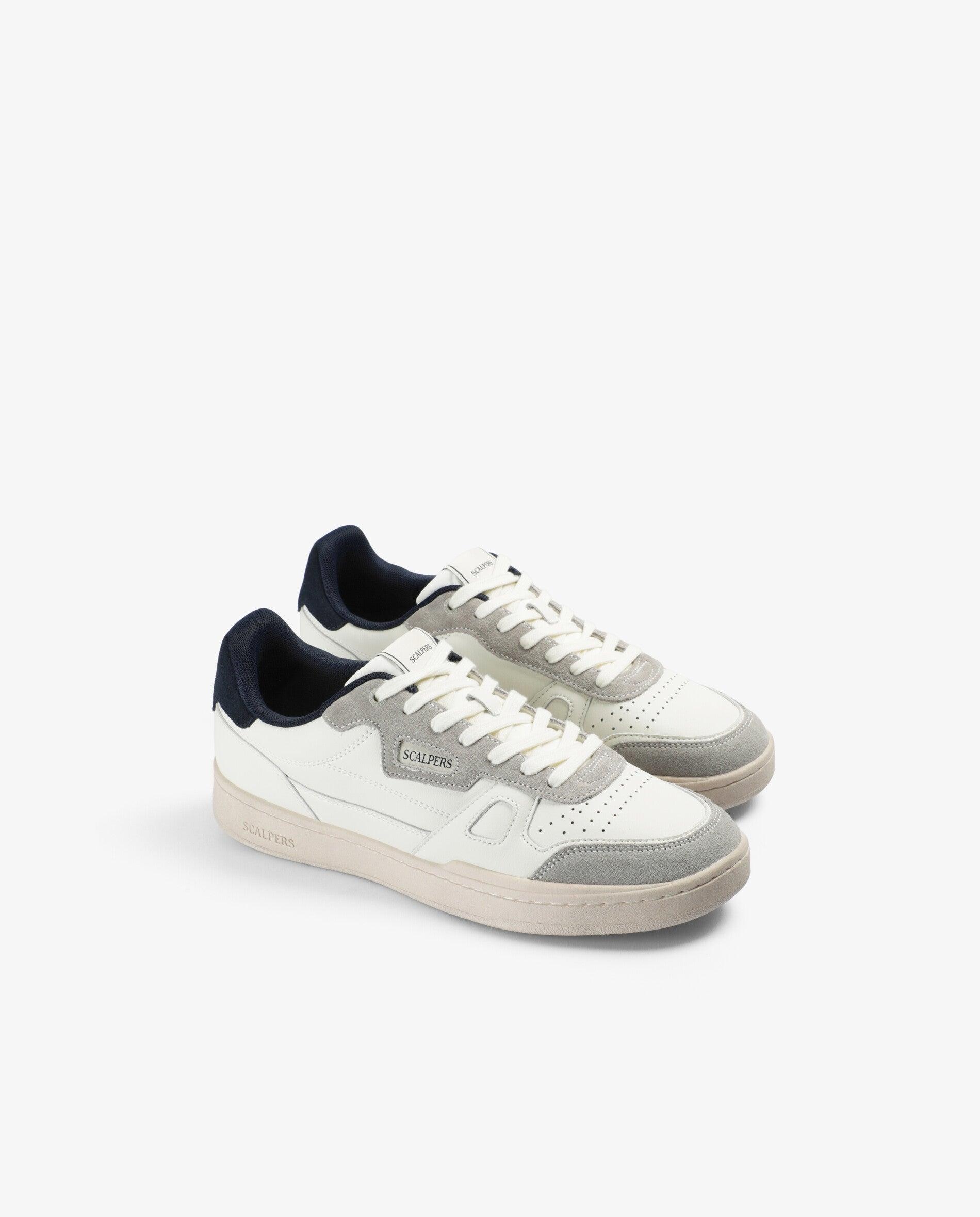 Zapatilla retro de hombre en piel y ante con suela plana - Scalpers - Blanco Blanco-3