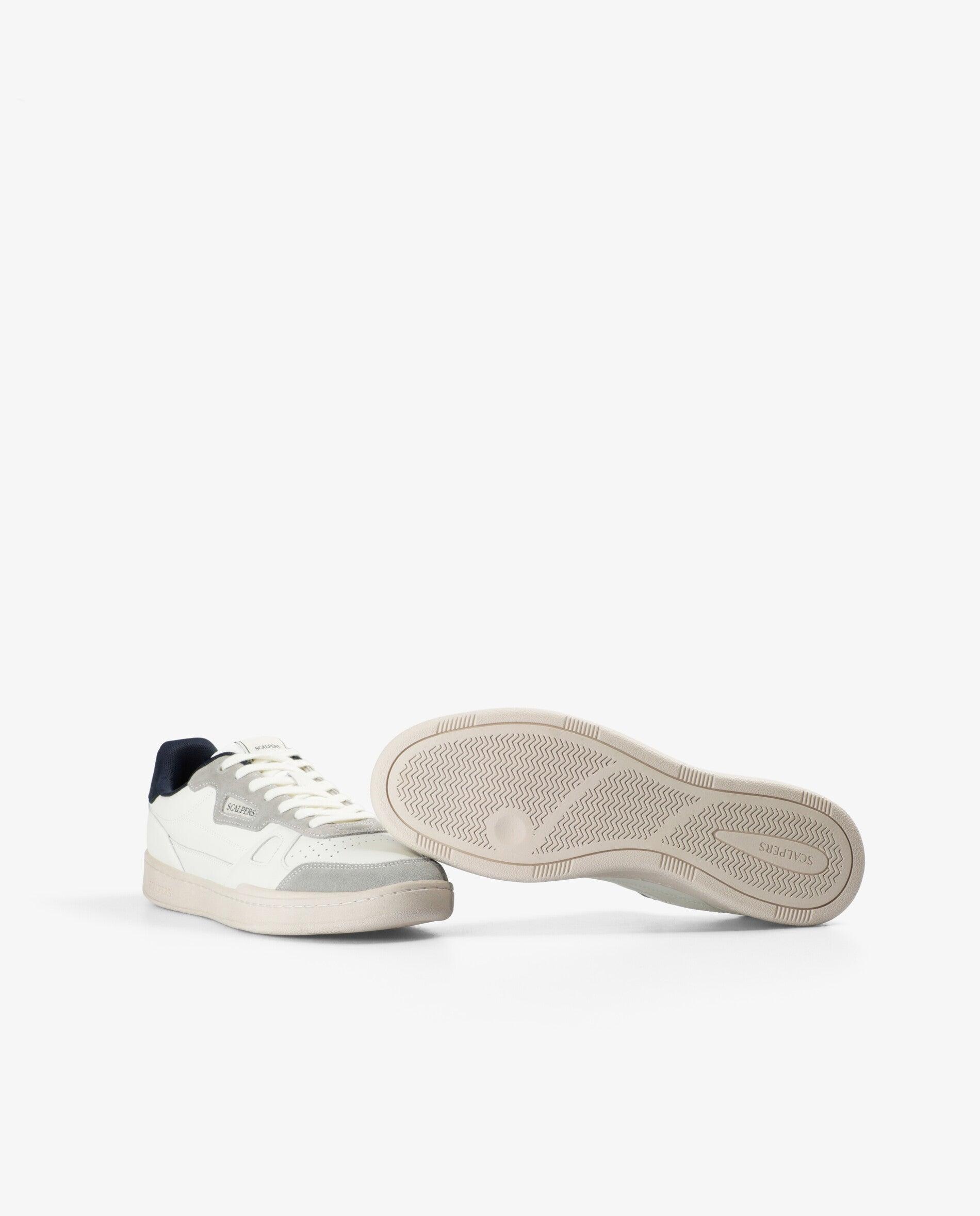 Zapatilla retro de hombre en piel y ante con suela plana - Scalpers - Blanco Blanco-4