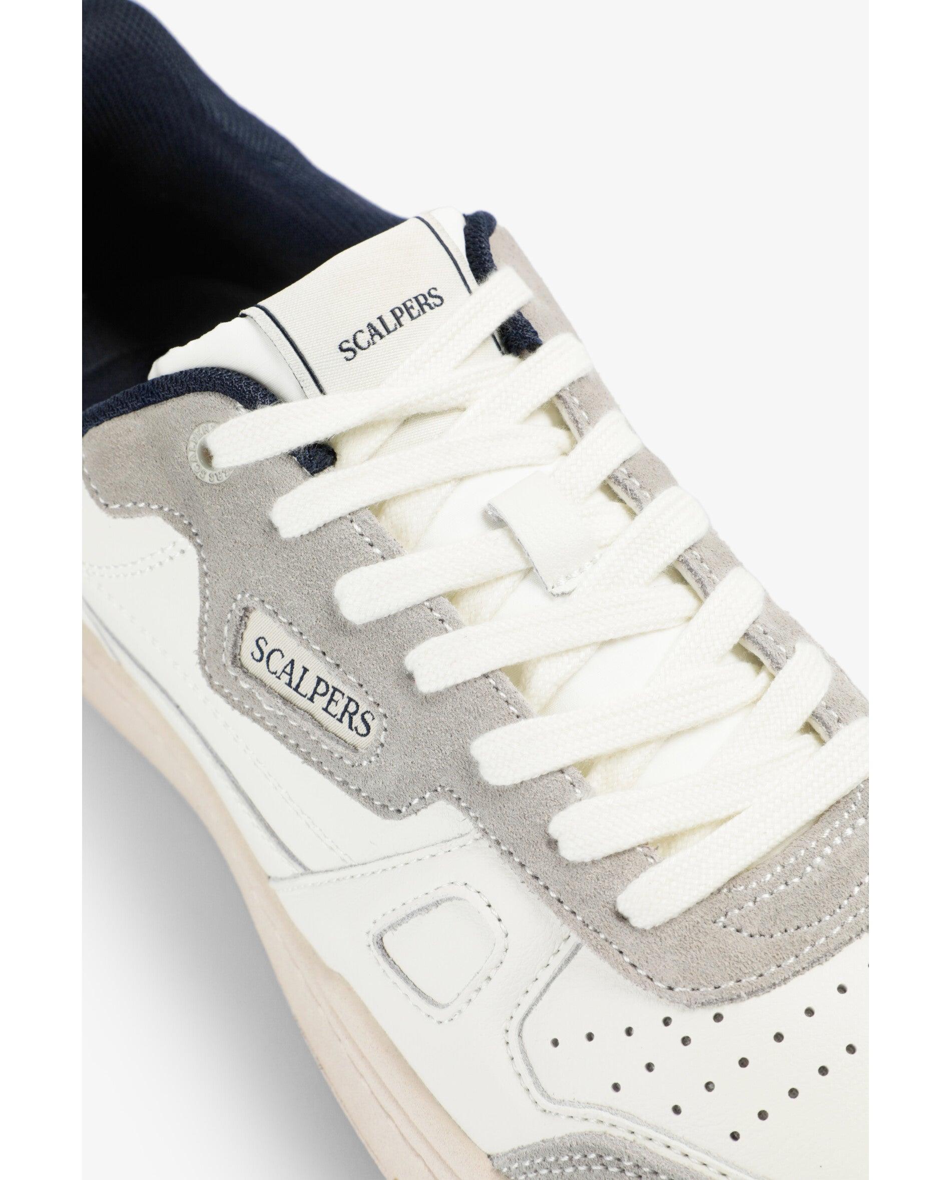 Zapatilla retro de hombre en piel y ante con suela plana - Scalpers - Blanco Blanco-6