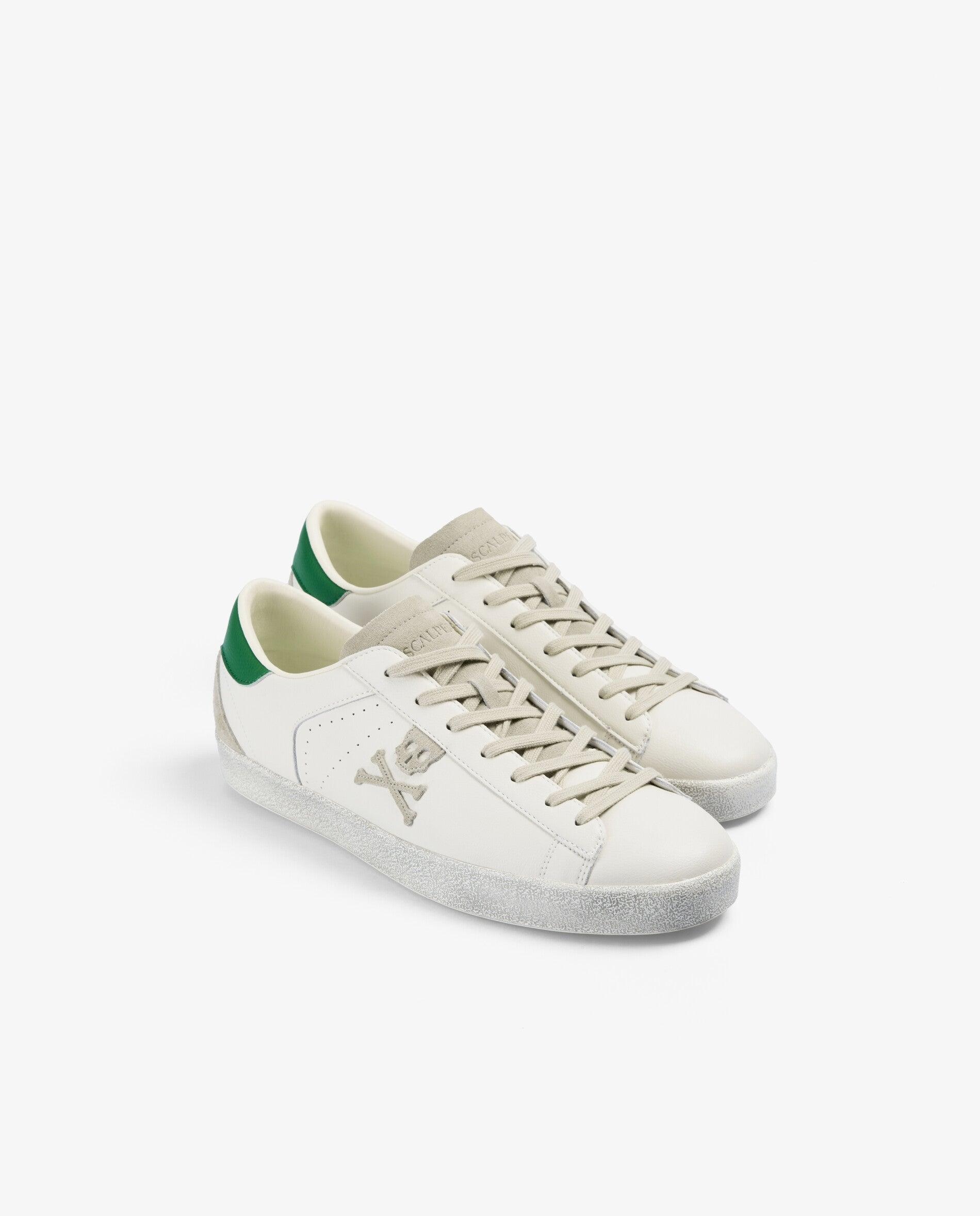 Zapatillas de vestir de hombre en piel con detalle a contraste en el talón - Scalpers - Blanco / Verde Blanco / Verde-3