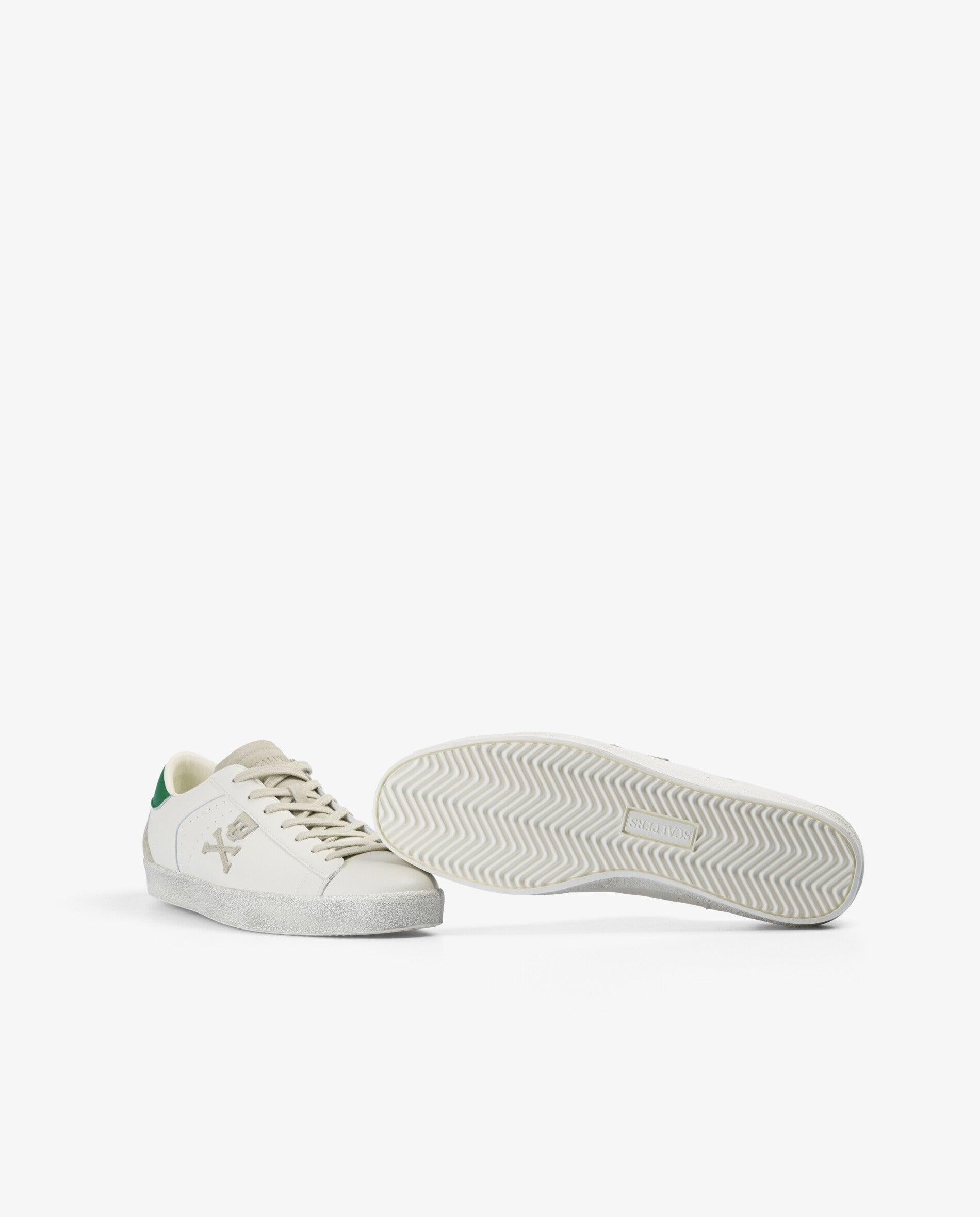 Zapatillas de vestir de hombre en piel con detalle a contraste en el talón - Scalpers - Blanco / Verde Blanco / Verde-4