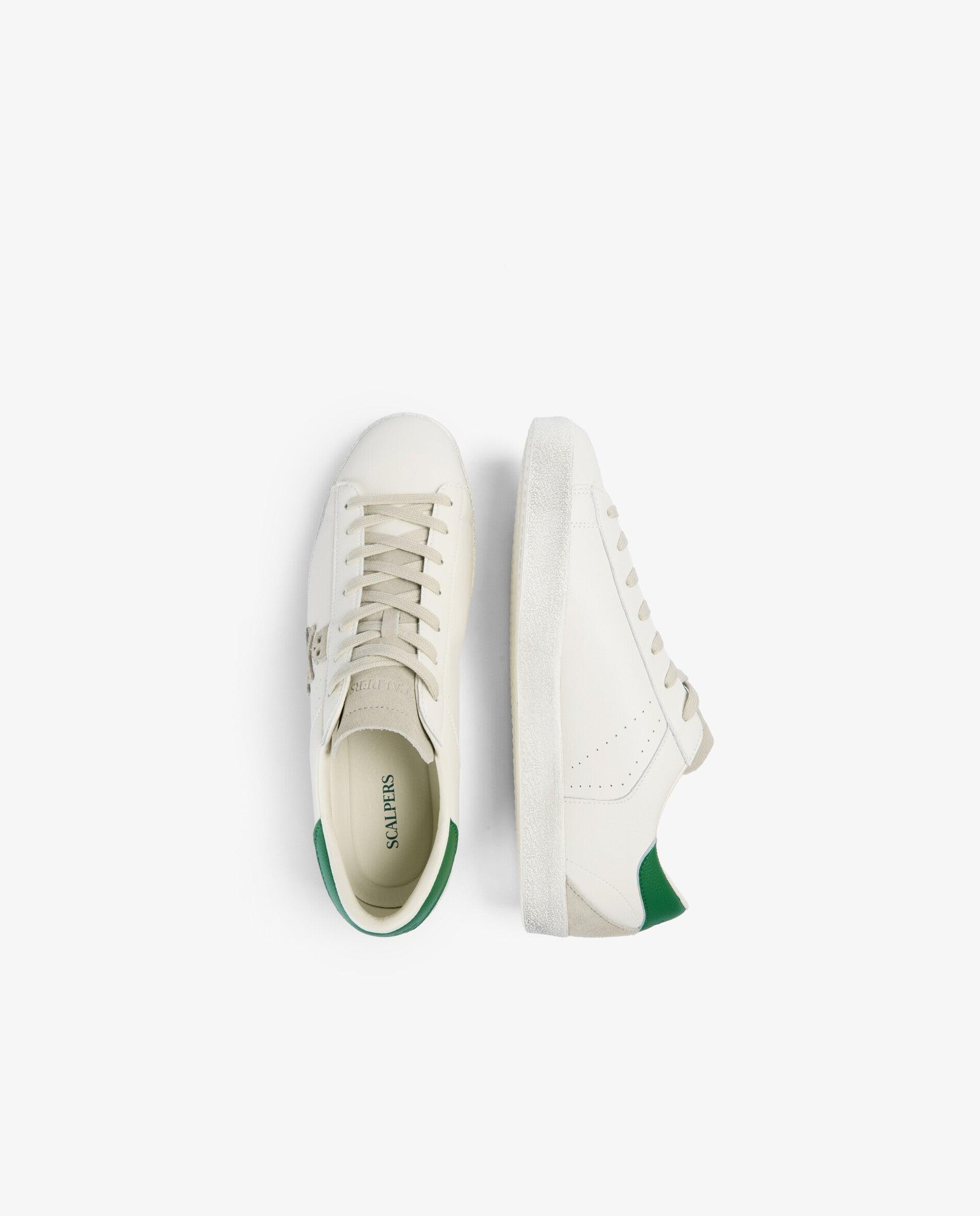 Zapatillas de vestir de hombre en piel con detalle a contraste en el talón - Scalpers - Blanco / Verde Blanco / Verde-8