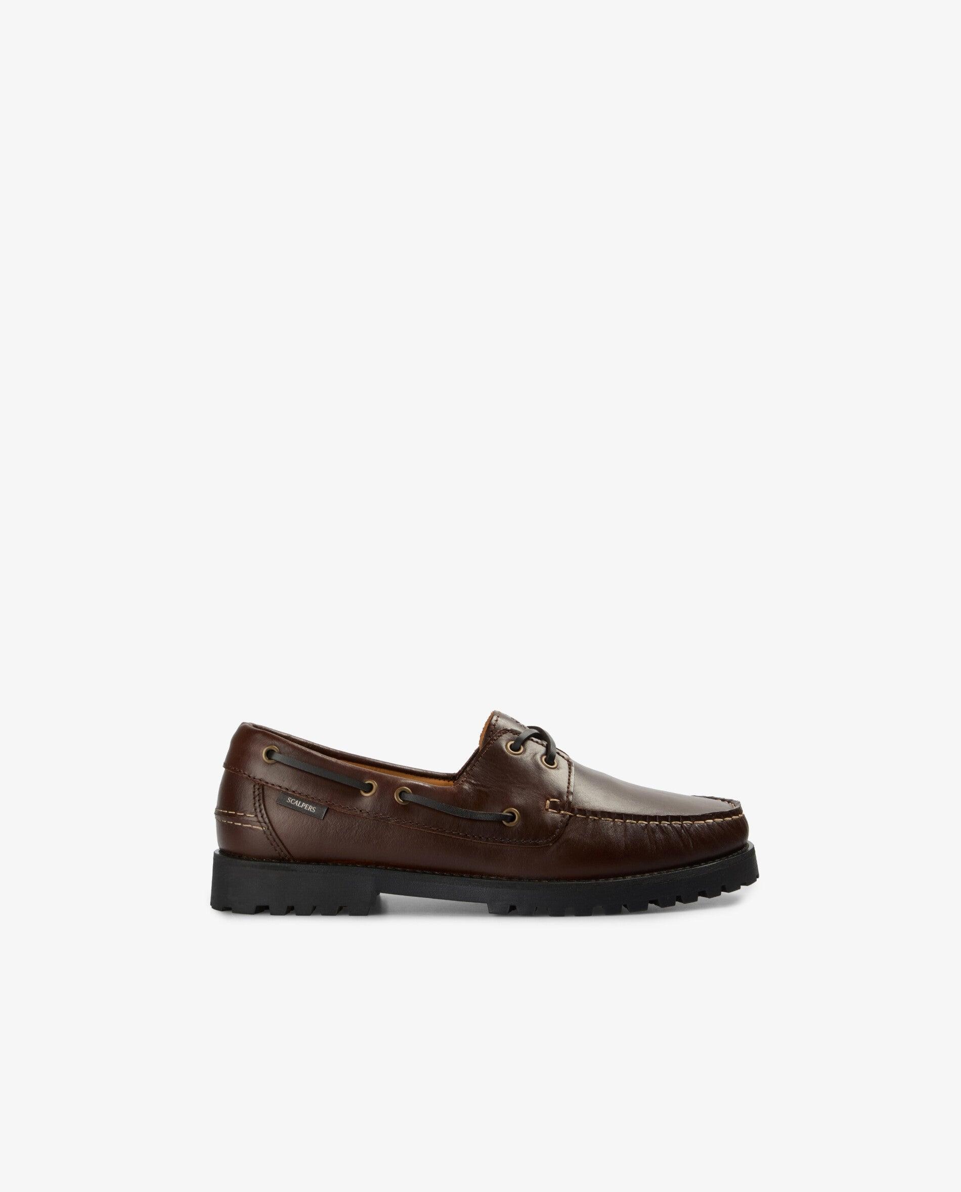 Náuticos de hombre en piel con suela en relieve - Scalpers - Marrón oscuro Marrón oscuro-1