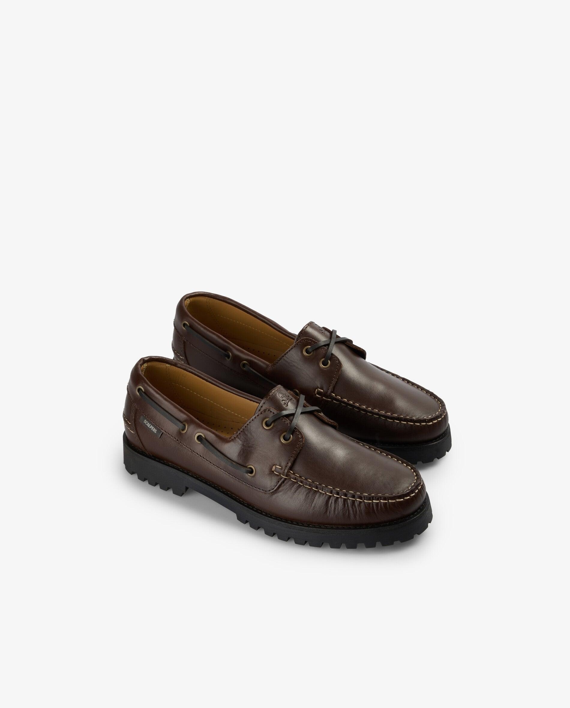 Náuticos de hombre en piel con suela en relieve - Scalpers - Marrón oscuro Marrón oscuro-3