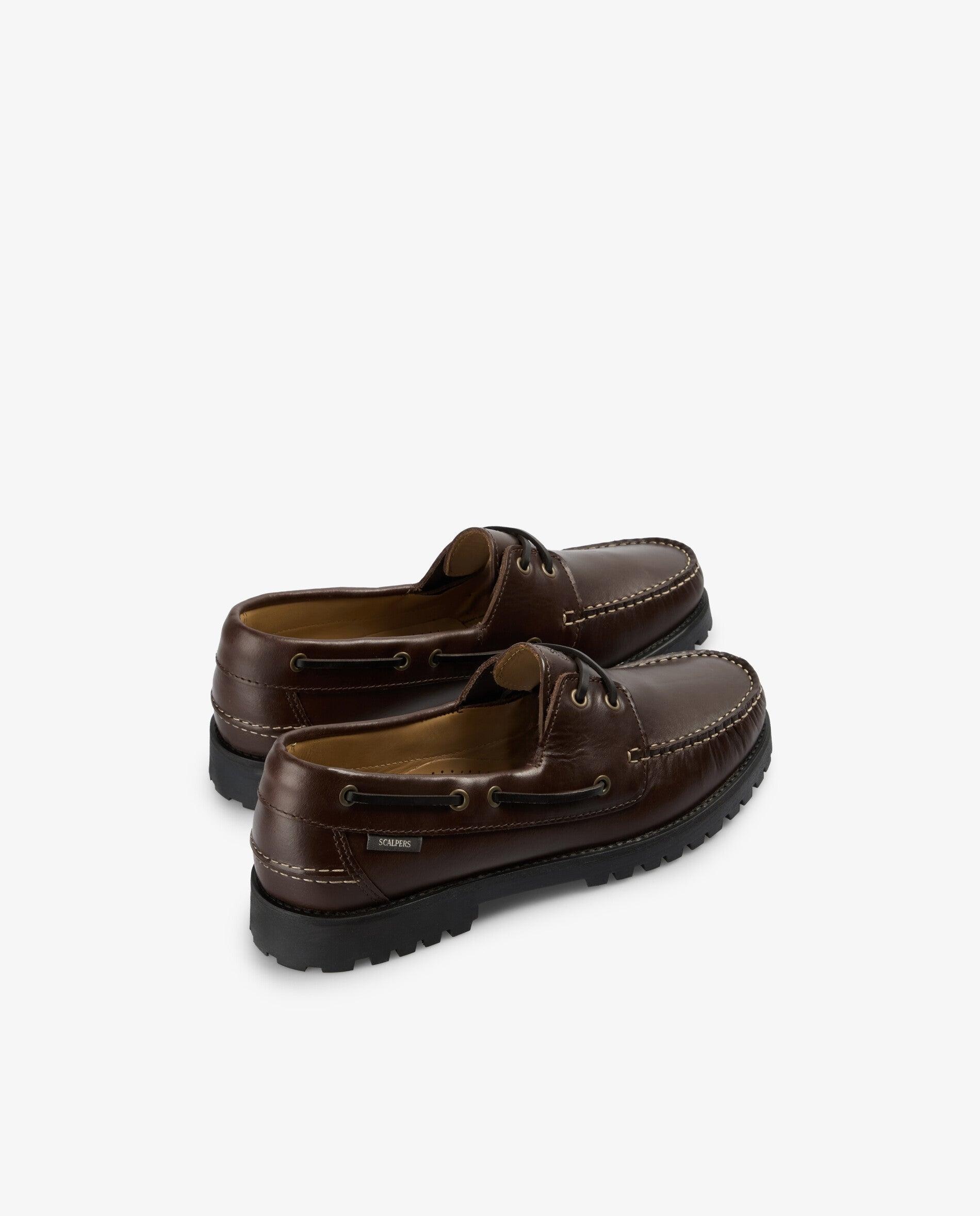 Náuticos de hombre en piel con suela en relieve - Scalpers - Marrón oscuro Marrón oscuro-2