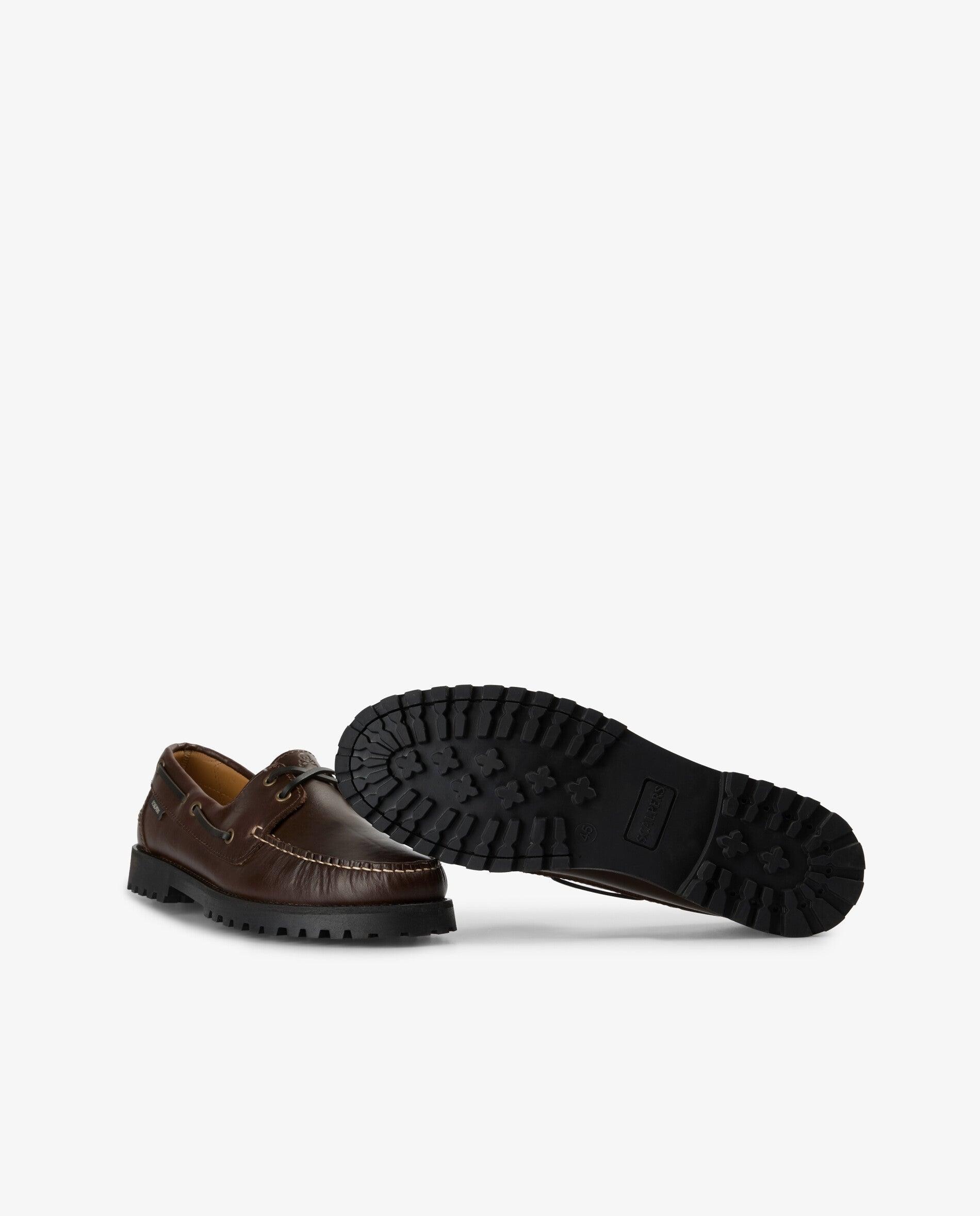 Náuticos de hombre en piel con suela en relieve - Scalpers - Marrón oscuro Marrón oscuro-4