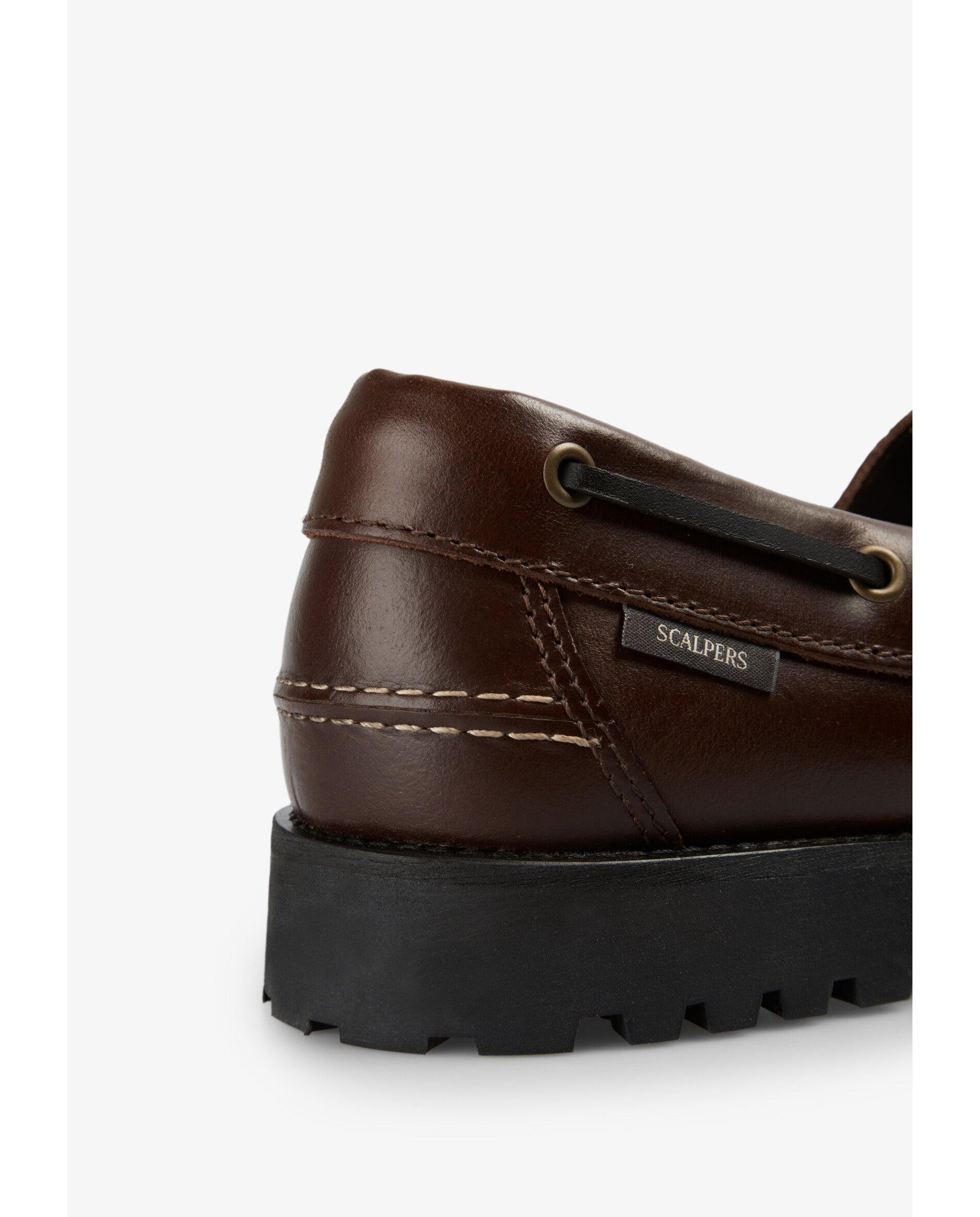 Náuticos de hombre en piel con suela en relieve - Scalpers - Marrón oscuro Marrón oscuro-7