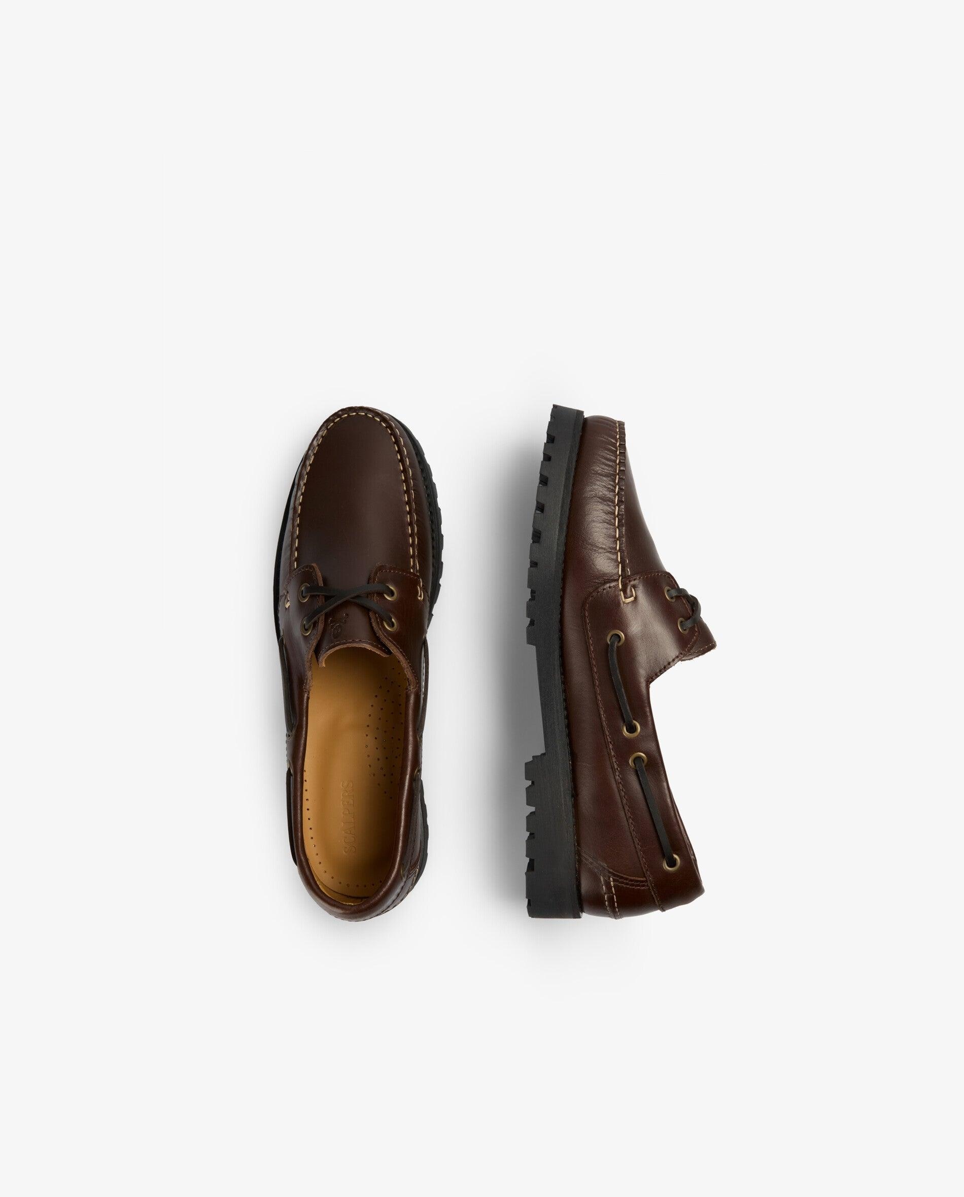 Náuticos de hombre en piel con suela en relieve - Scalpers - Marrón oscuro Marrón oscuro-8