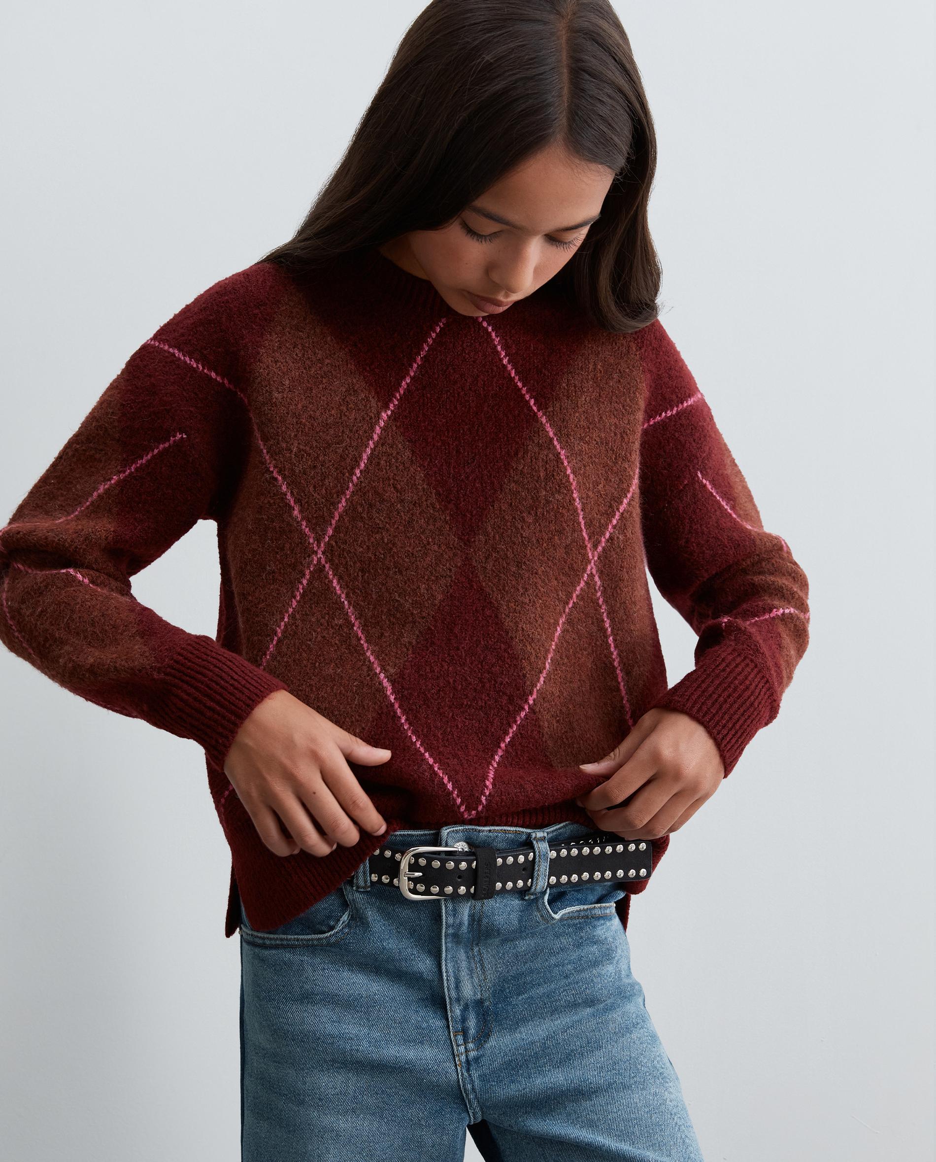 Jersey de niña de cuello redondo y estampado de rombos