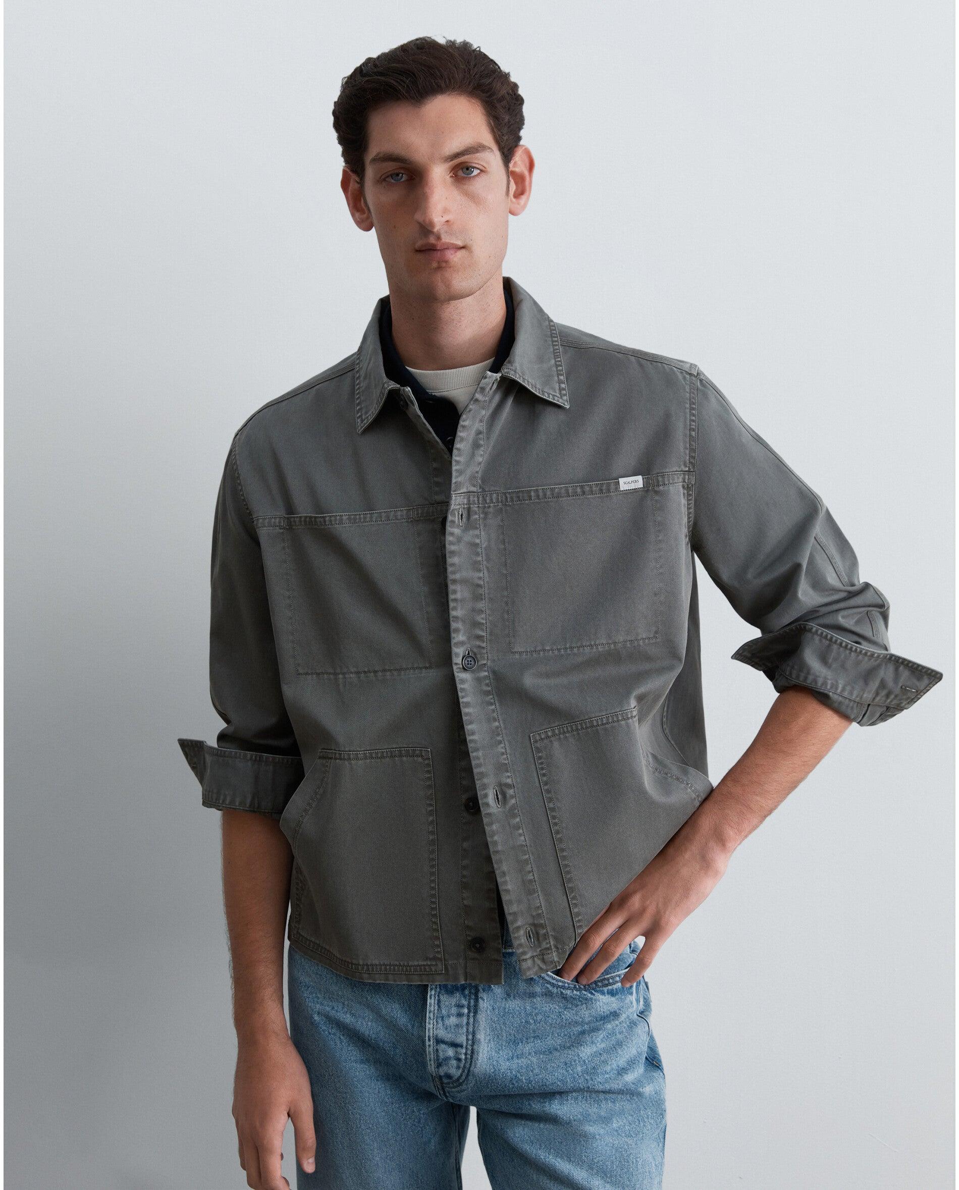 Sobrecamisa de hombre estilo militar con bolsillos parche - Scalpers - Verde grisáceo Verde grisáceo-5