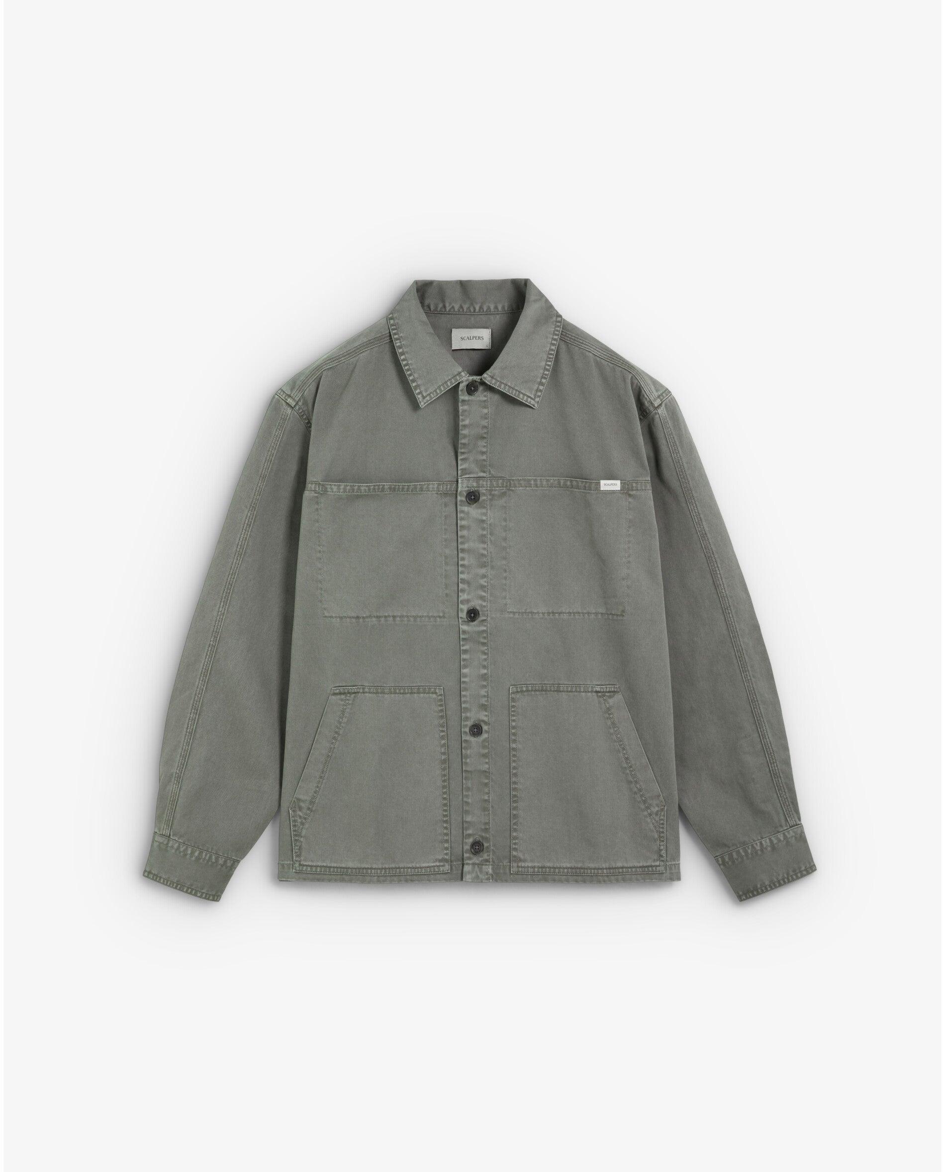 Sobrecamisa de hombre estilo militar con bolsillos parche - Scalpers - Verde grisáceo Verde grisáceo-7