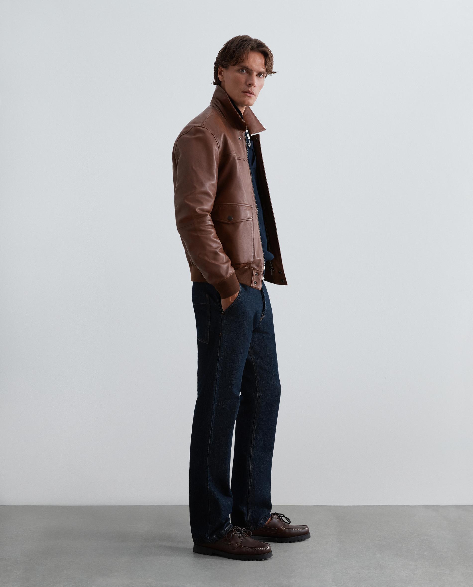 Chaqueta de piel de hombre con cuello camisero y botones a presión - Scalpers - Marrón claro Marrón claro-4