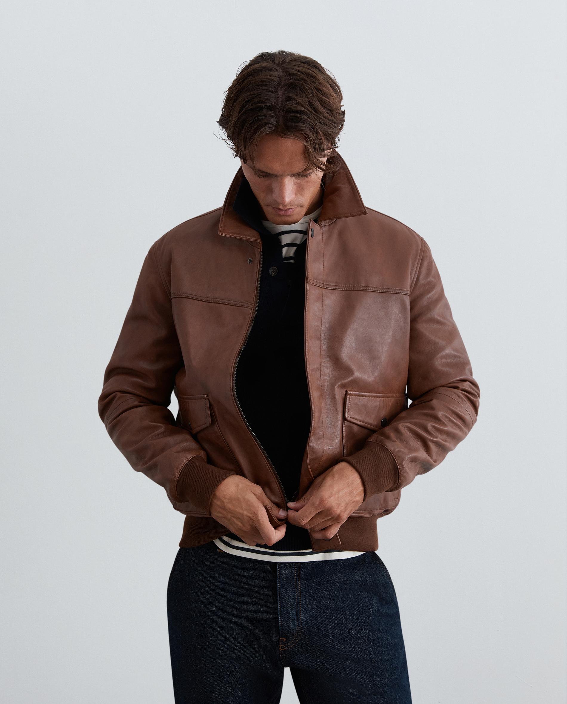 Chaqueta de piel de hombre con cuello camisero y botones a presión - Scalpers - Marrón claro Marrón claro-5