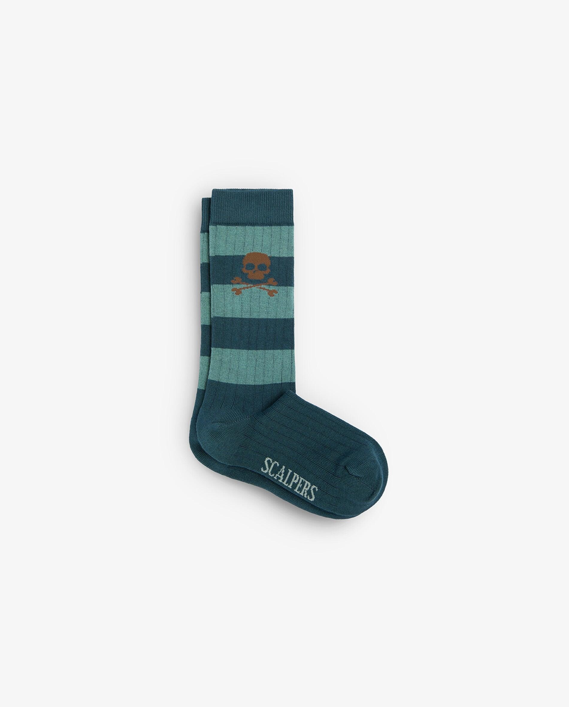 Calcetines de niño de caña media con estampado de rayas - Scalpers - Verde grisáceo Verde grisáceo-1