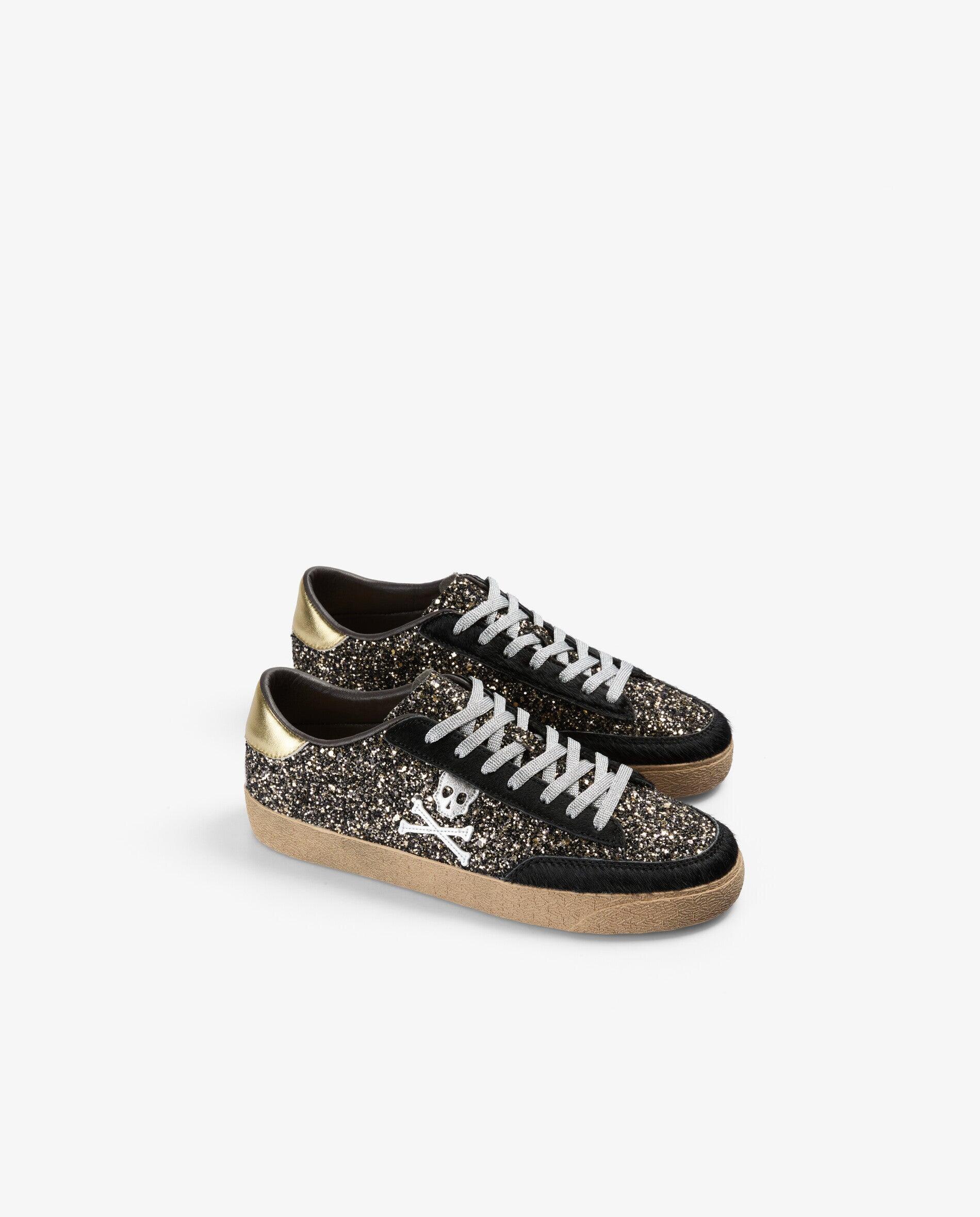 Zapatillas retro de mujer en tejido con glitter y detalles en piel - Scalpers - Bronce Bronce-3