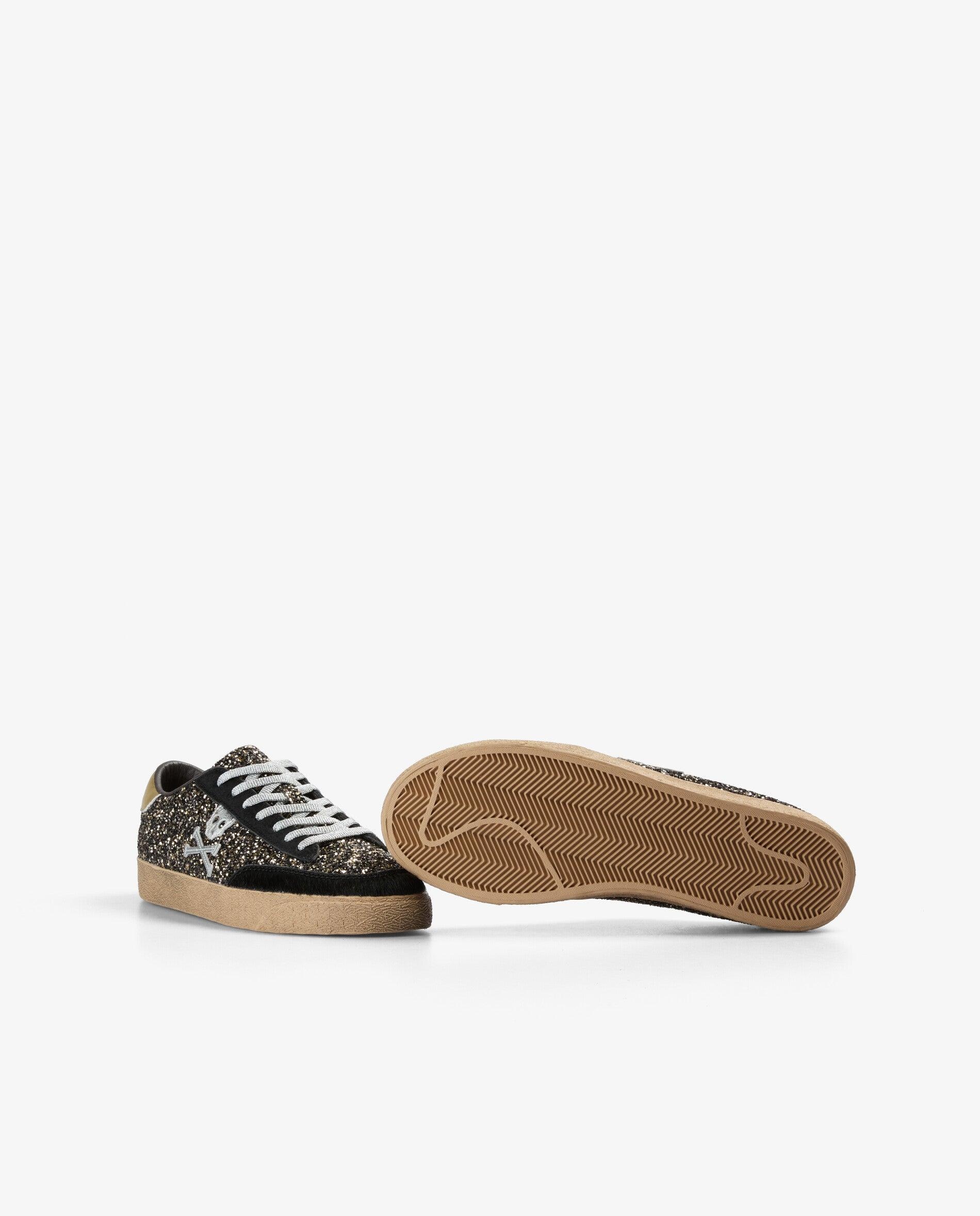 Zapatillas retro de mujer en tejido con glitter y detalles en piel - Scalpers - Bronce Bronce-2