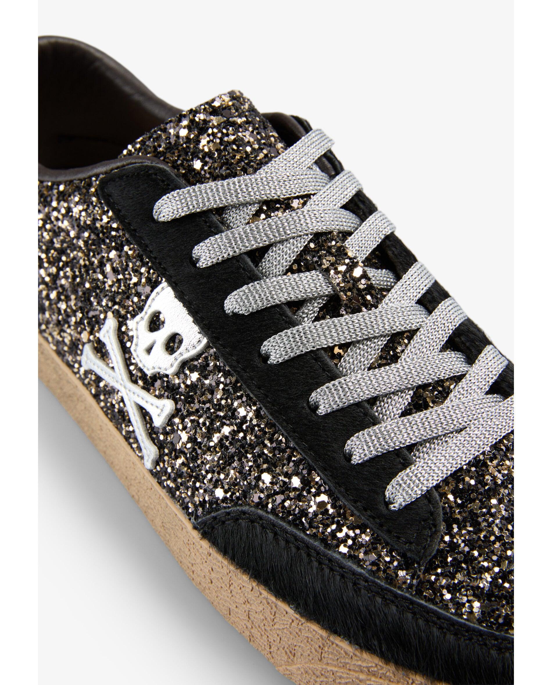 Zapatillas retro de mujer en tejido con glitter y detalles en piel - Scalpers - Bronce Bronce-4