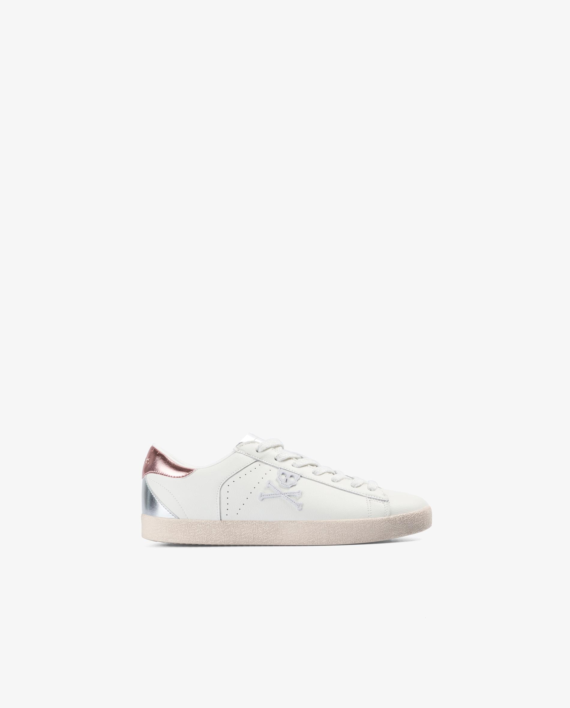 Zapatillas blancas de mujer en piel con detalles metalizados - Scalpers - Blanco / Rosa Blanco / Rosa-1