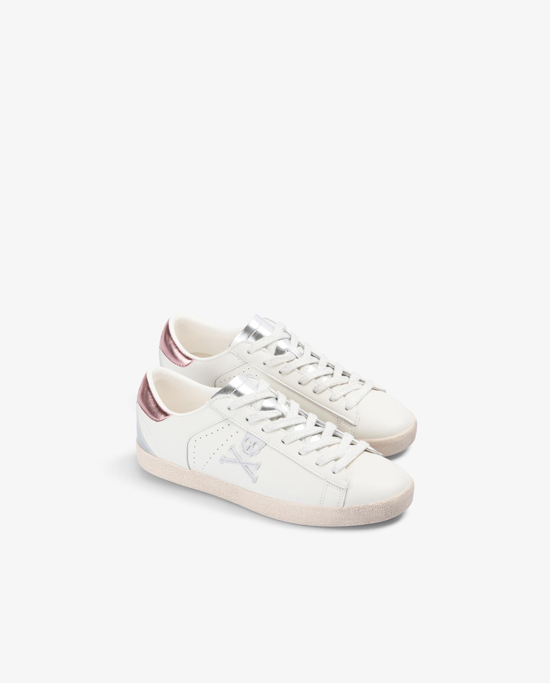 Zapatillas blancas de mujer en piel con detalles metalizados - Scalpers - Blanco / Rosa Blanco / Rosa-3