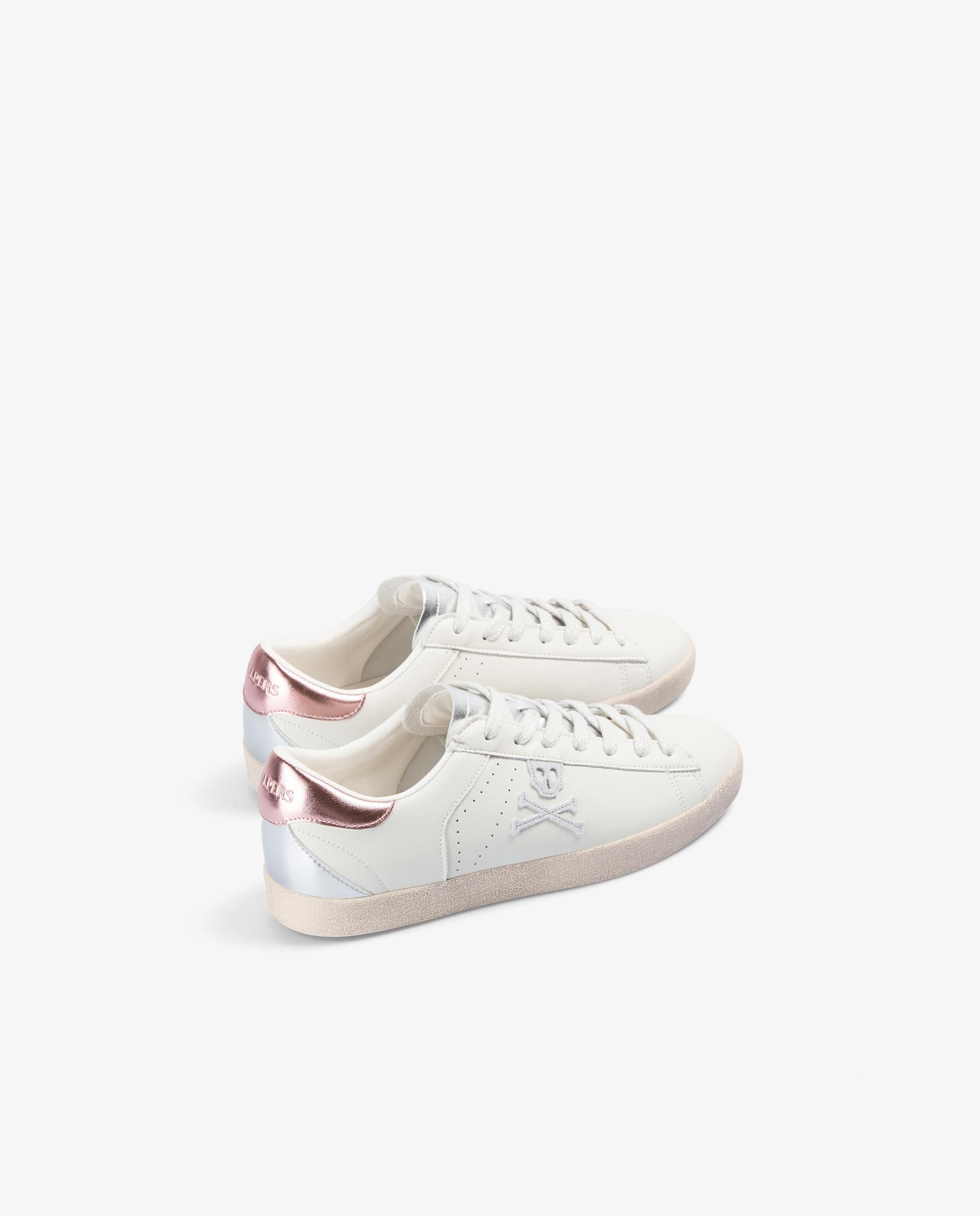 Zapatillas blancas de mujer en piel con detalles metalizados - Scalpers - Blanco / Rosa Blanco / Rosa-2