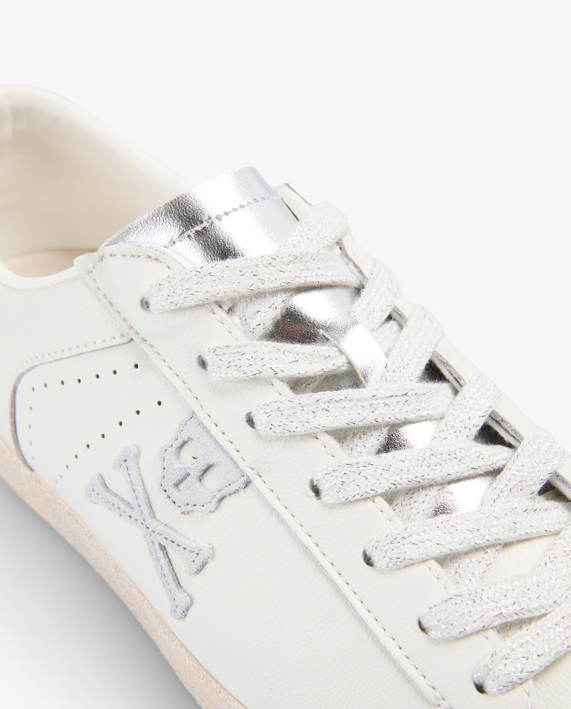 Zapatillas blancas de mujer en piel con detalles metalizados - Scalpers - Blanco / Rosa Blanco / Rosa-6