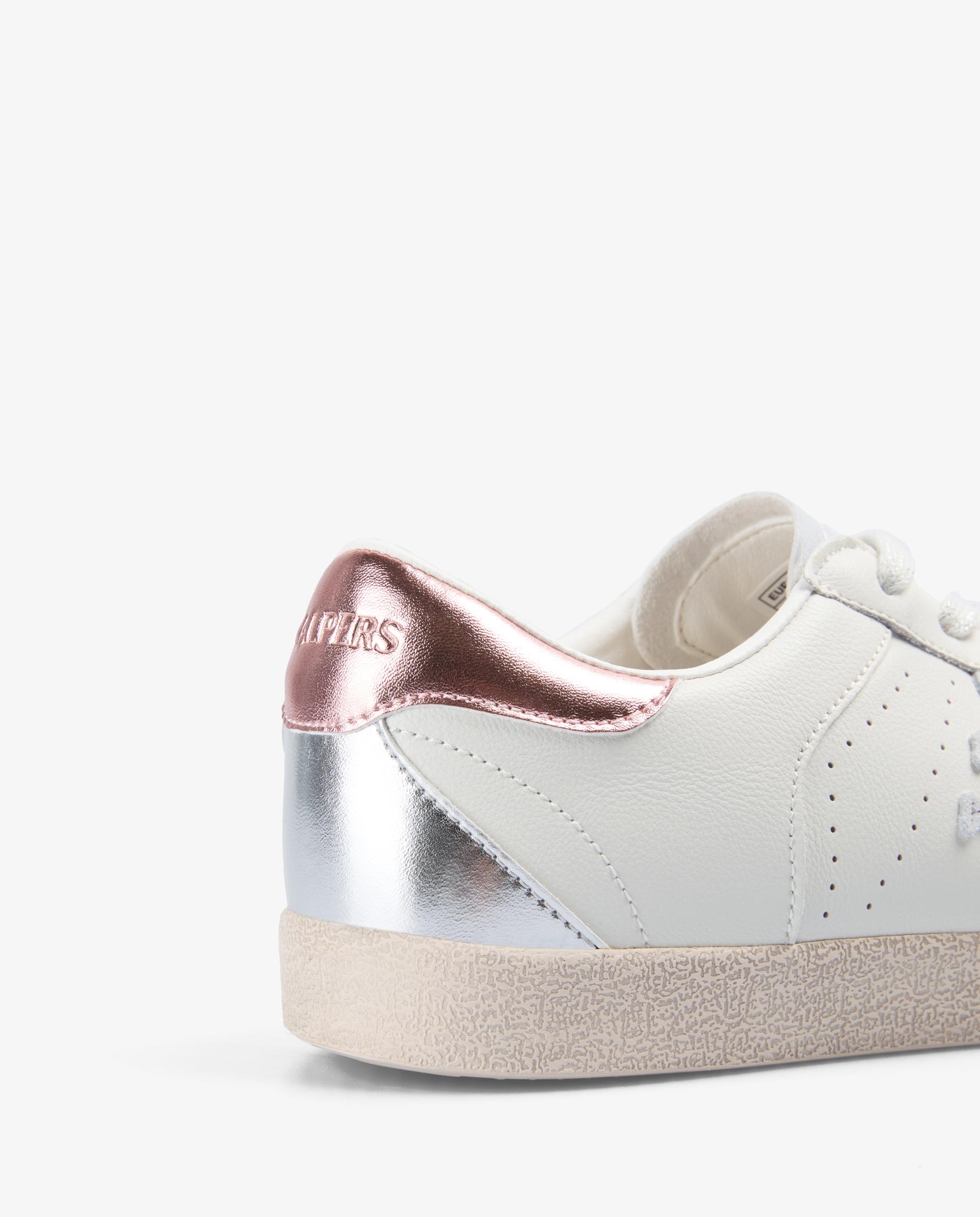 Zapatillas blancas de mujer en piel con detalles metalizados - Scalpers - Blanco / Rosa Blanco / Rosa-7