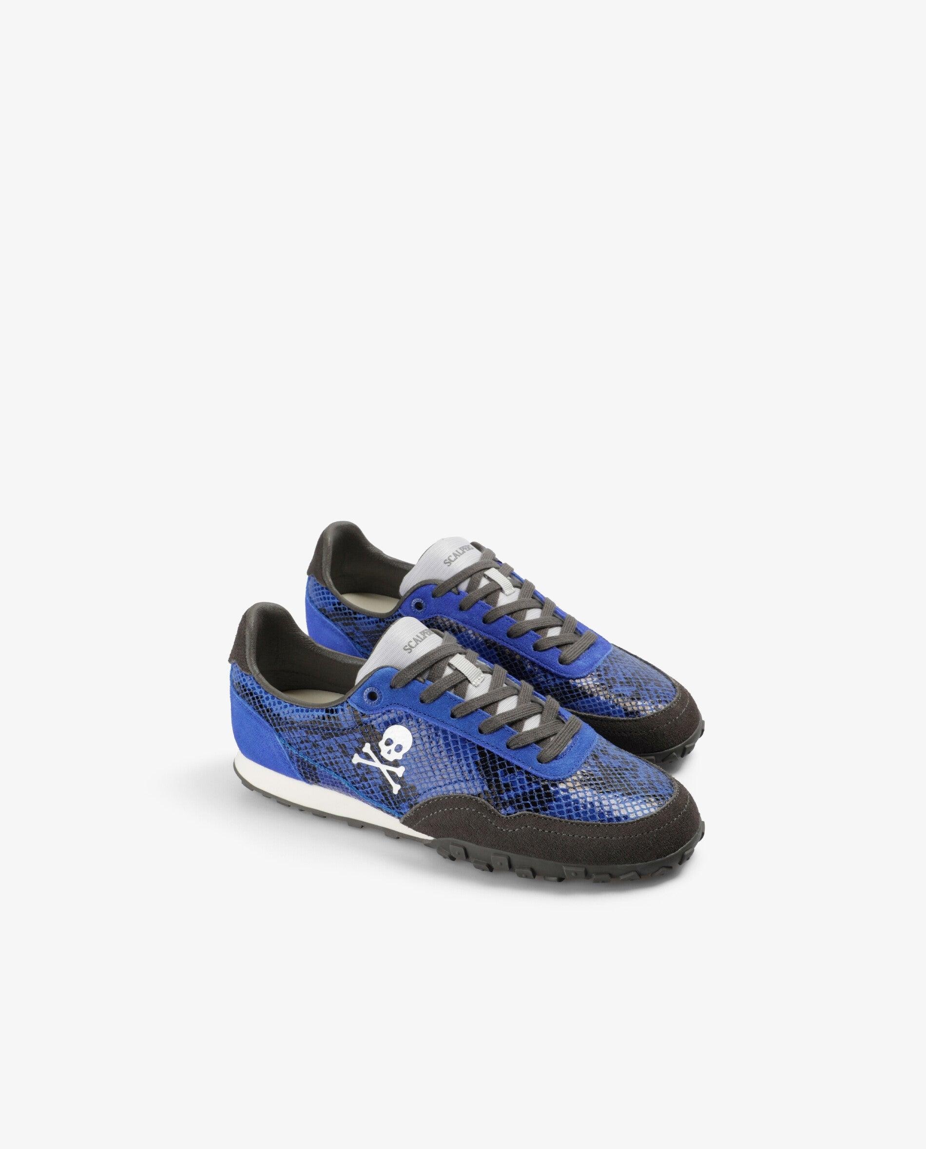 Zapatillas retro de mujer con acabado efecto piel de serpiente - Scalpers - Azulón Azulón-3