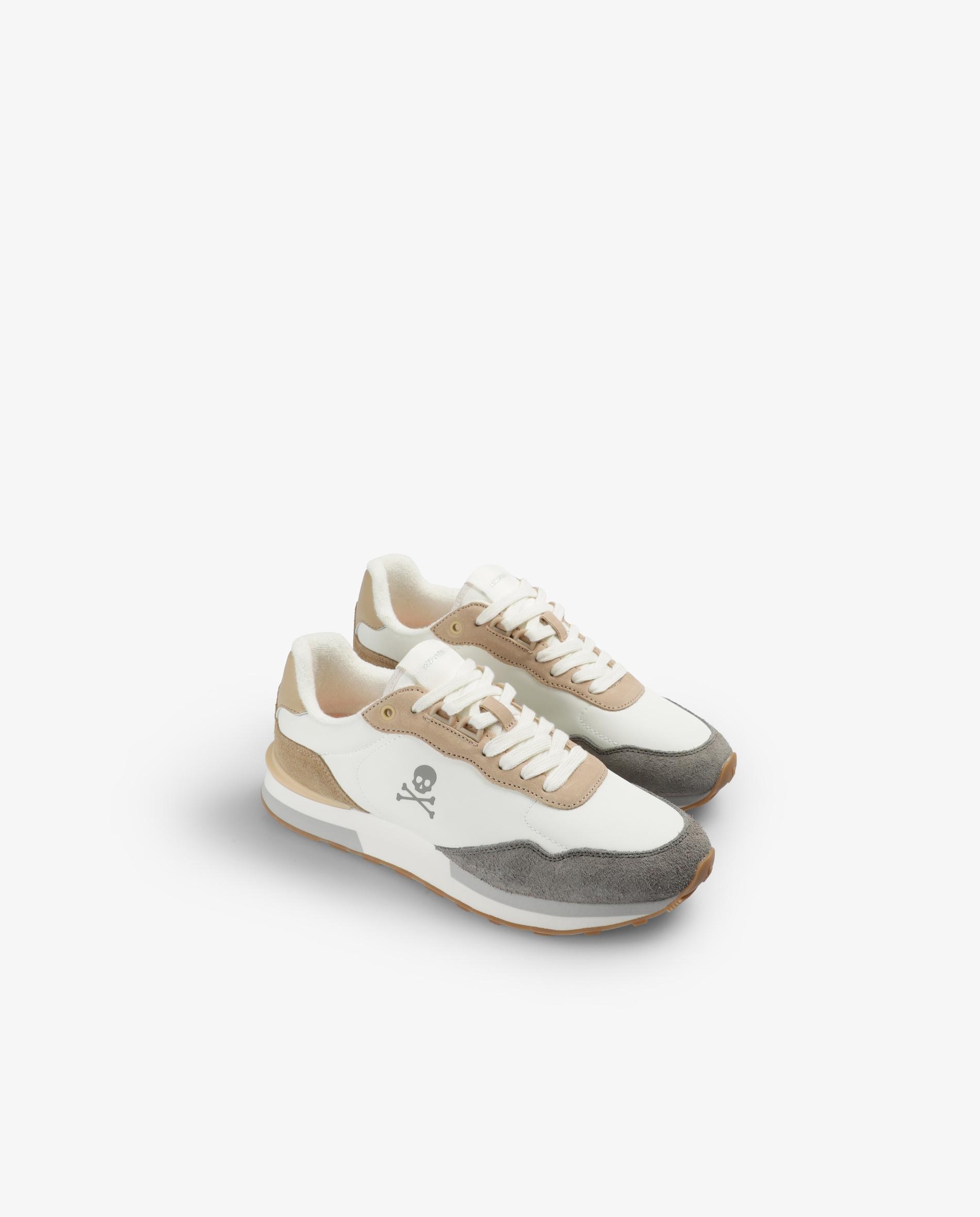 Zapatillas deportivas de mujer combinadas con piezas laterales a contraste - Scalpers - Beige / Blanco Beige / Blanco-3