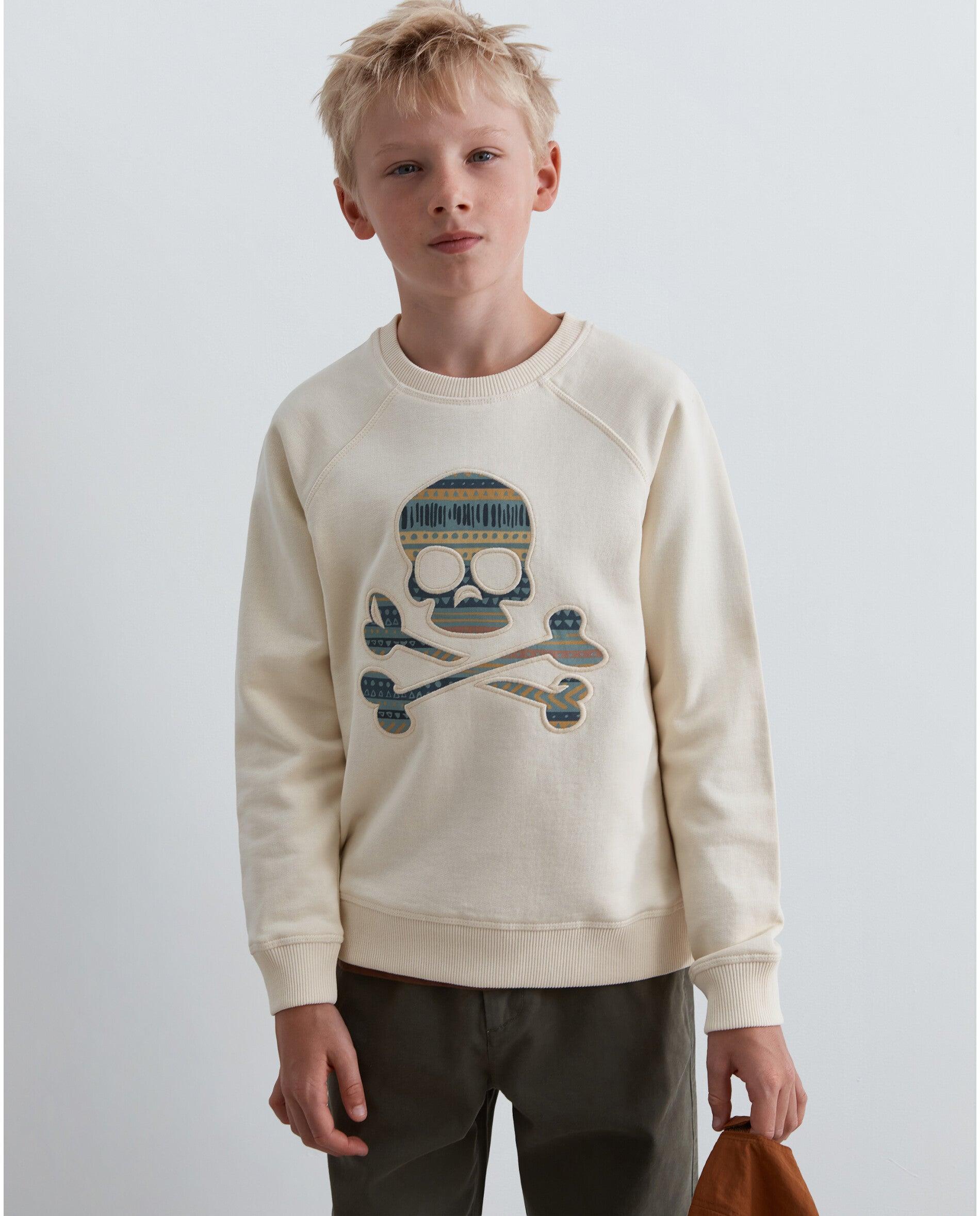 Imagen 0 de Sudadera de niño con cuello redondo y parche frontal en forma de calavera Blanco roto