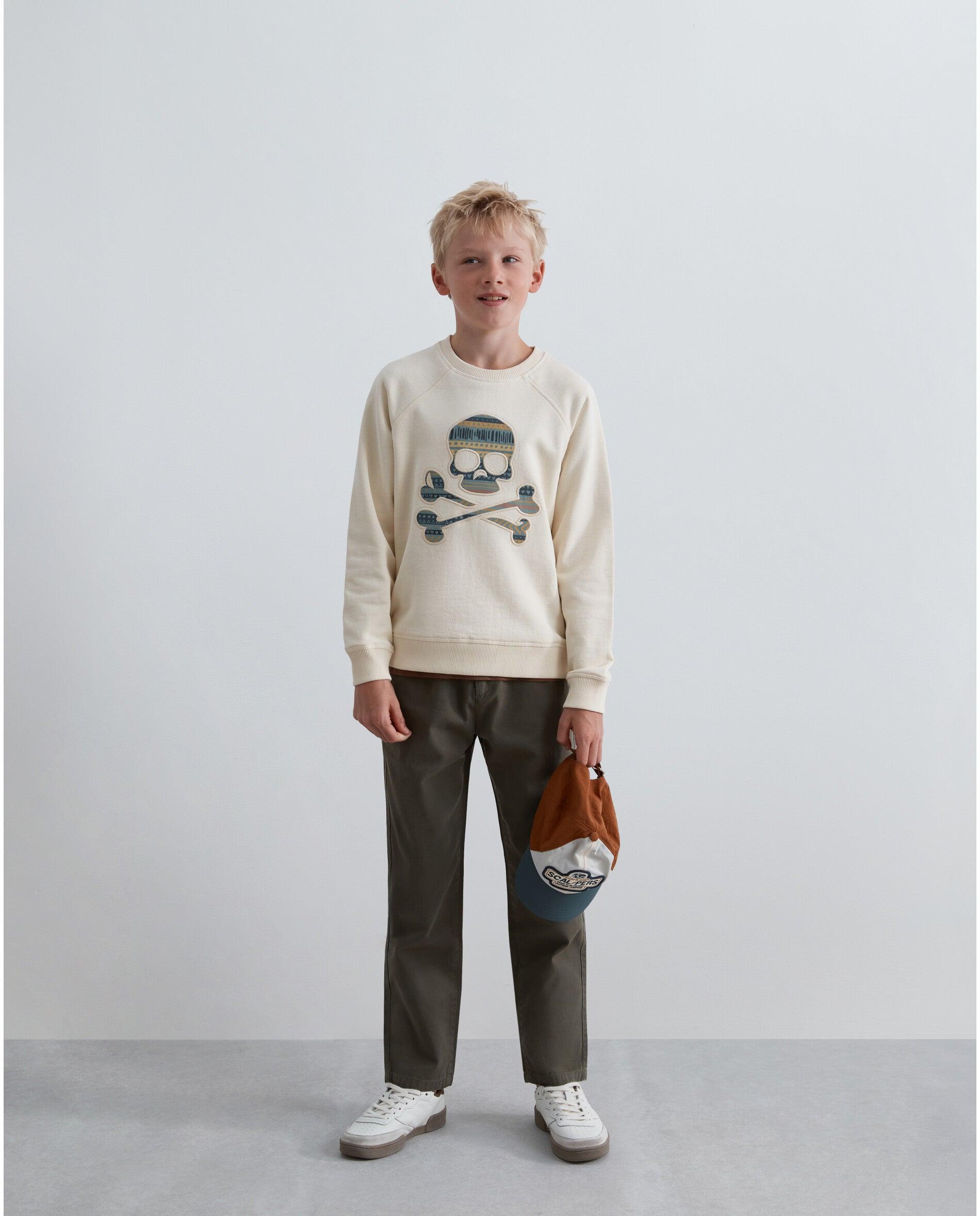 Sudadera de niño con cuello redondo y parche frontal en forma de calavera - Scalpers - Blanco roto Blanco roto-3