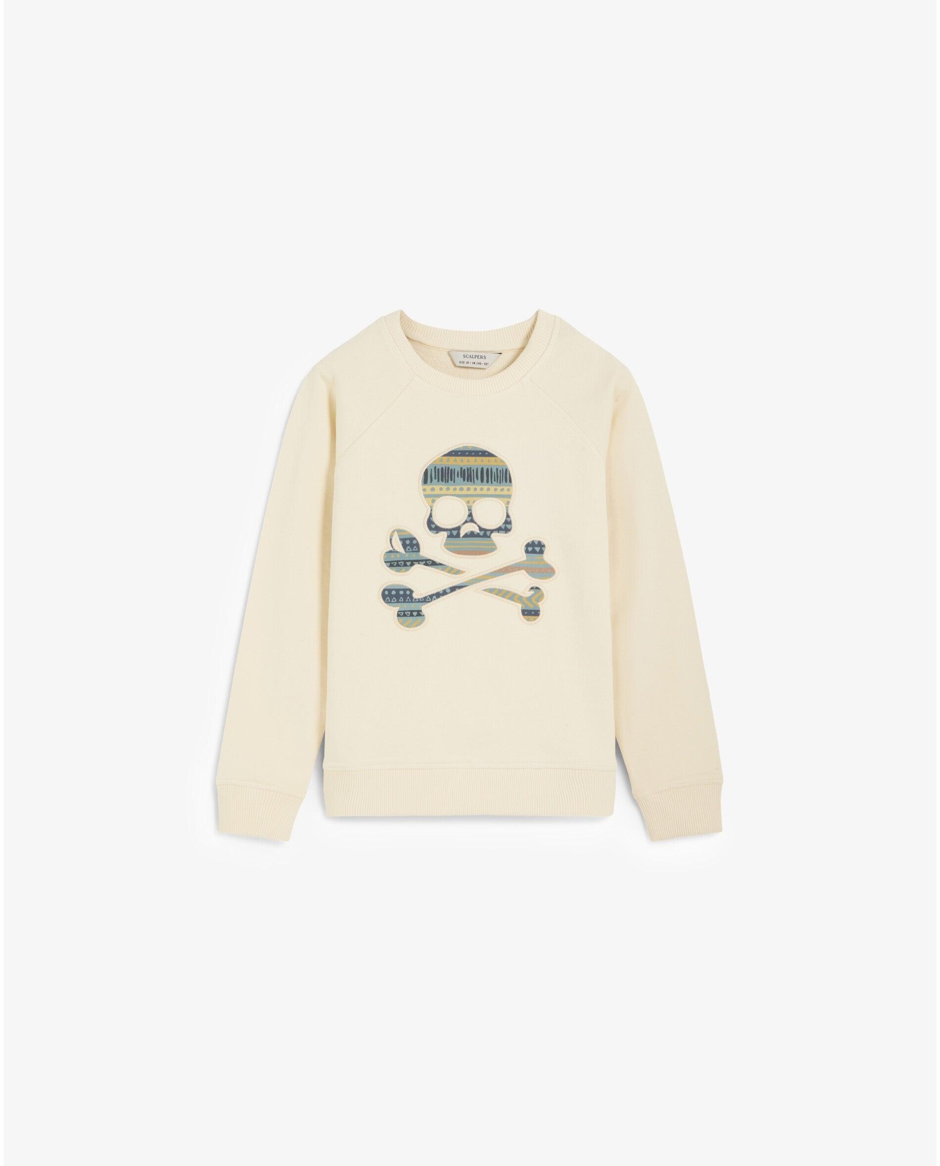 Sudadera de niño con cuello redondo y parche frontal en forma de calavera - Scalpers - Blanco roto Blanco roto-6