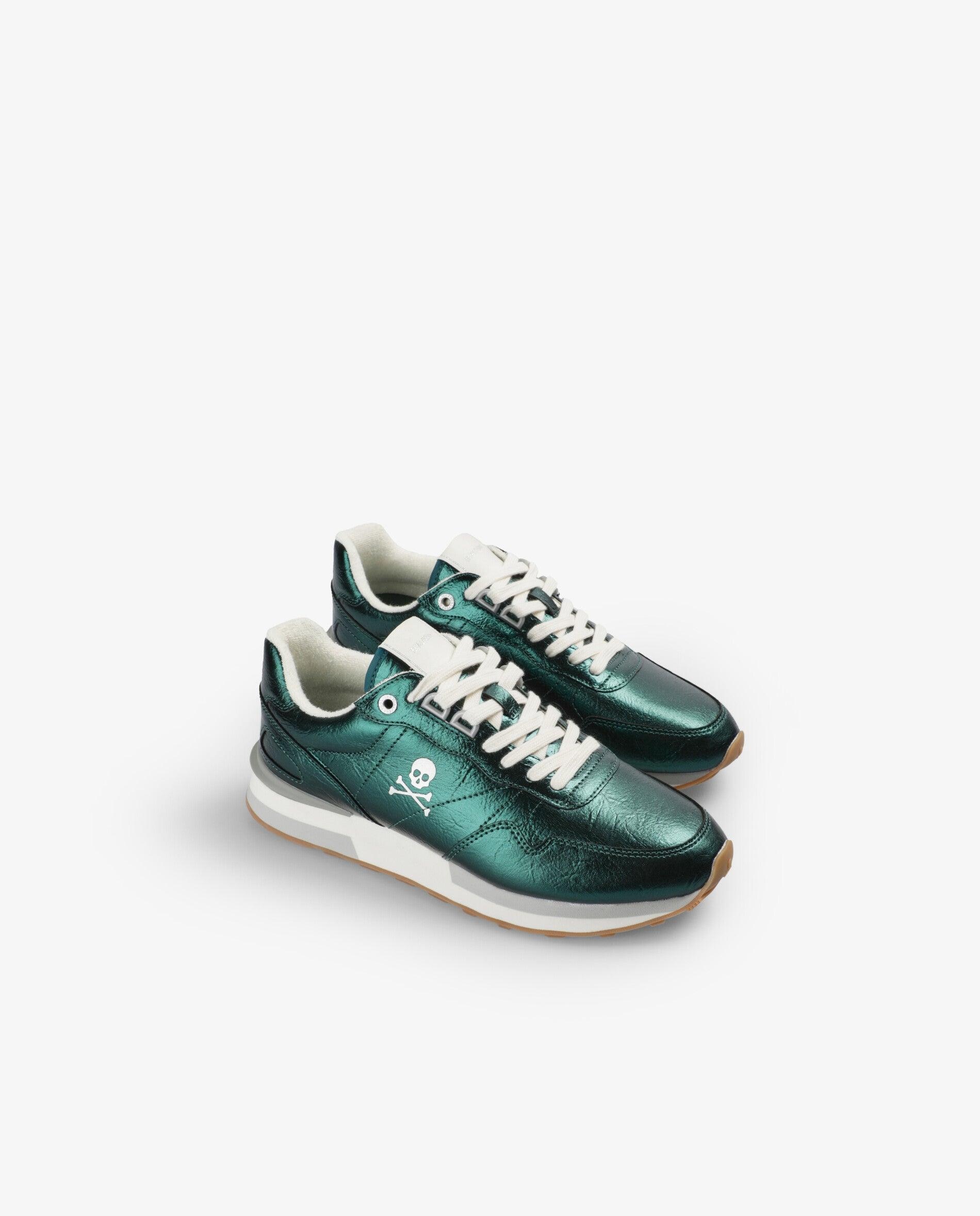 Zapatillas retro de mujer bajas con acabado metalizado - Scalpers - Verde Verde-3